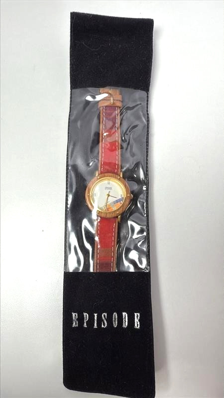 Vintage Episode Women’s Red Leather Quartz Watch with Wood Bezel and Plaid Dial