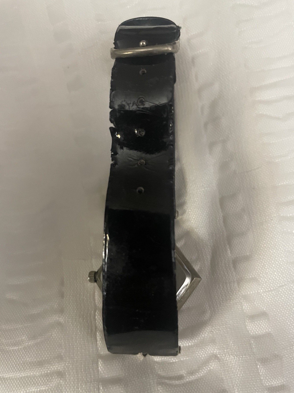 Pierre Nicol Womens Diamond Shape Rhinestone Silver Quartz Watch Leather Strap