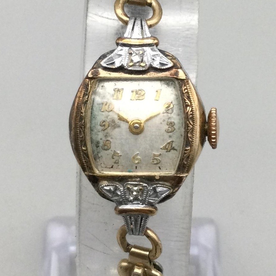 Vintage Womens Watch 16mm 10K Gold Filled Two Tone Manual Wind Stretch Bracelet