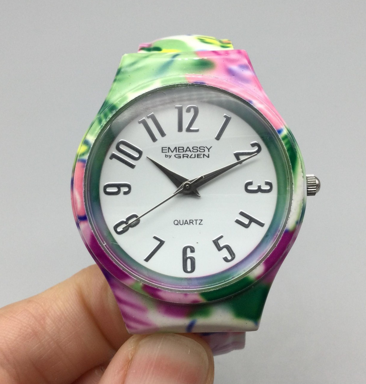 Embassy by Gruen Watch 38mm Womens Floral Tie Dye Cuff Band New Battery