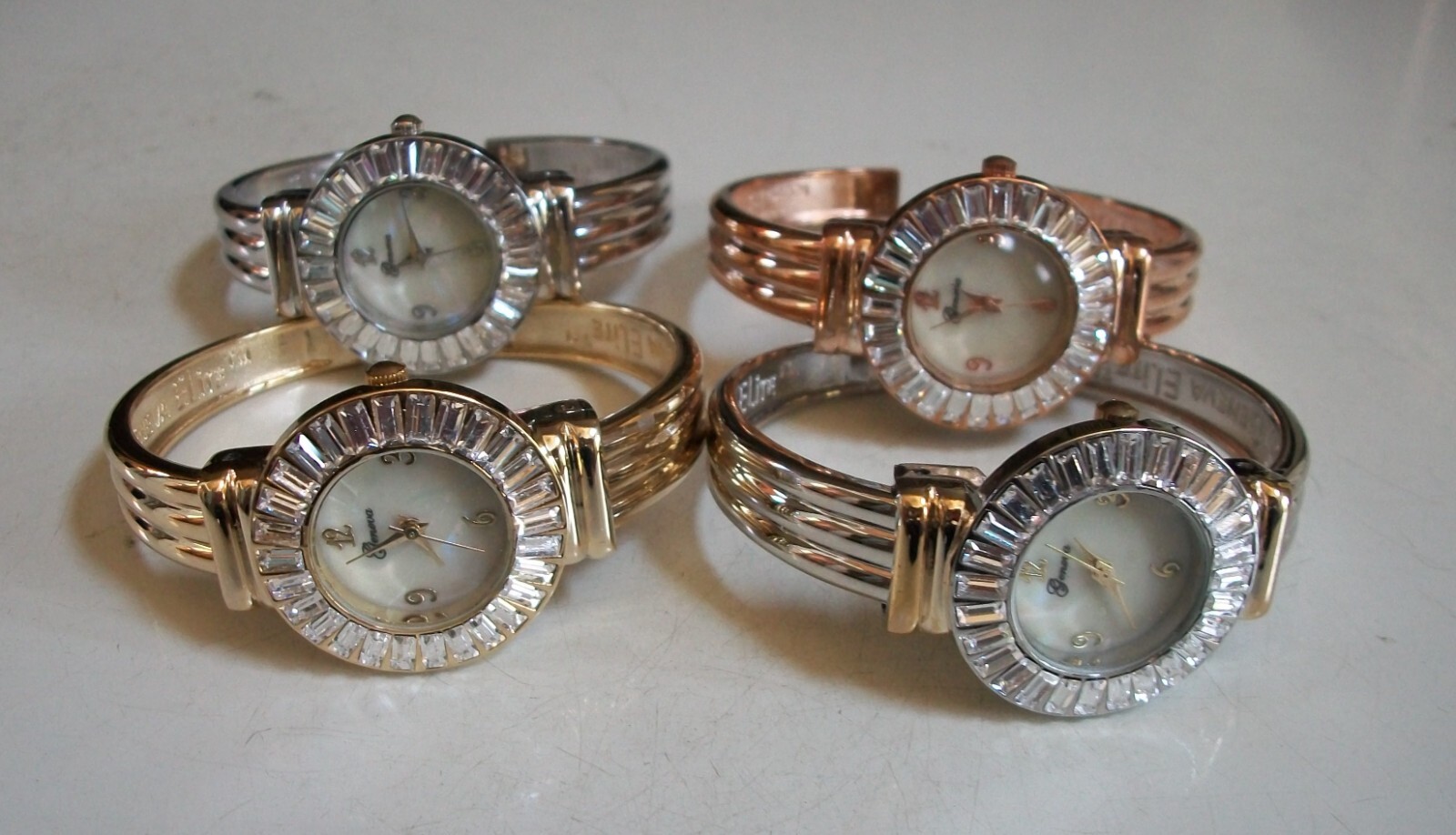 Women’s rose gold, gold or silver finish stones bangle cuff fashion watches