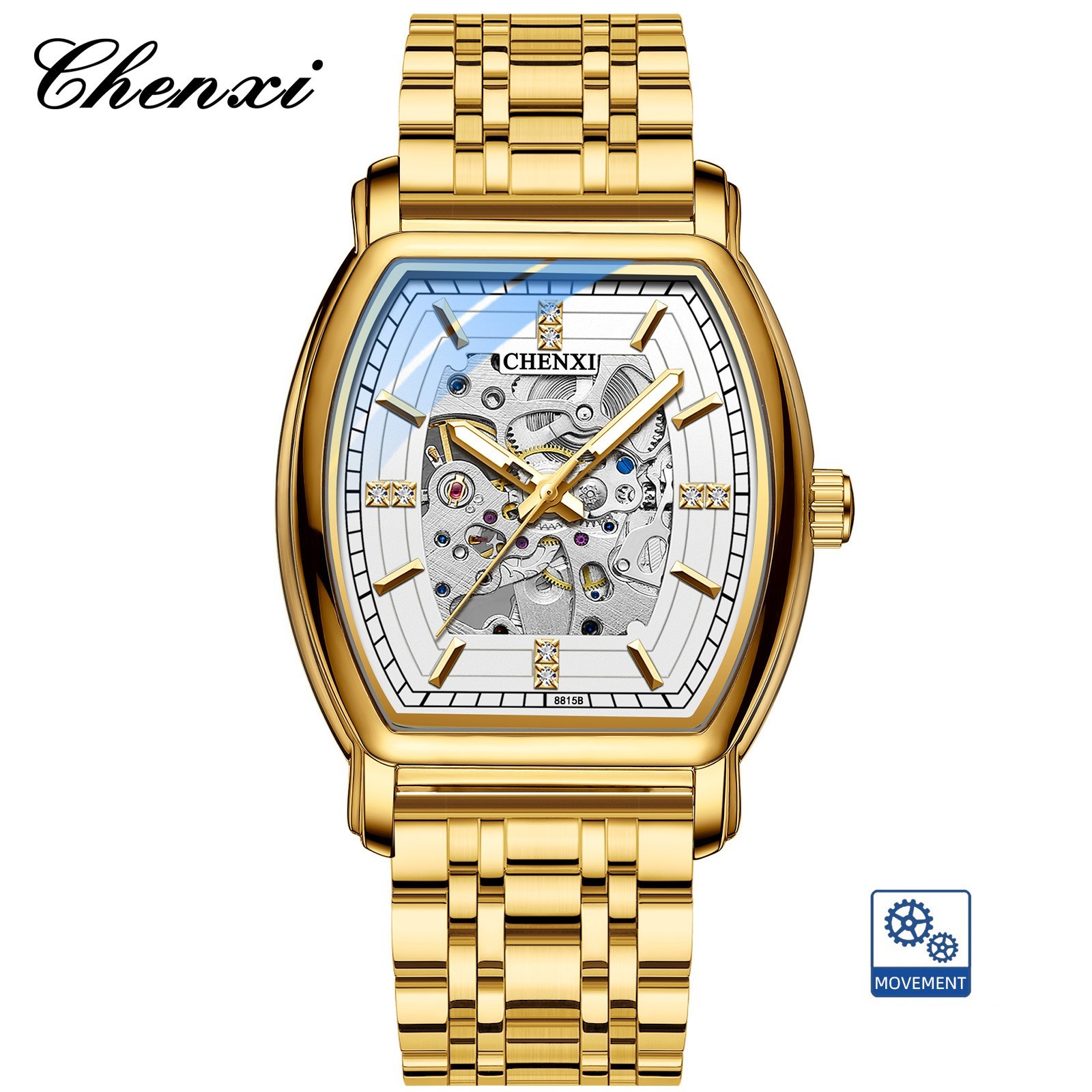 CHENXI Men’s Gold Steel Hollow Out Luminous Business Automatic Mechanical Watch