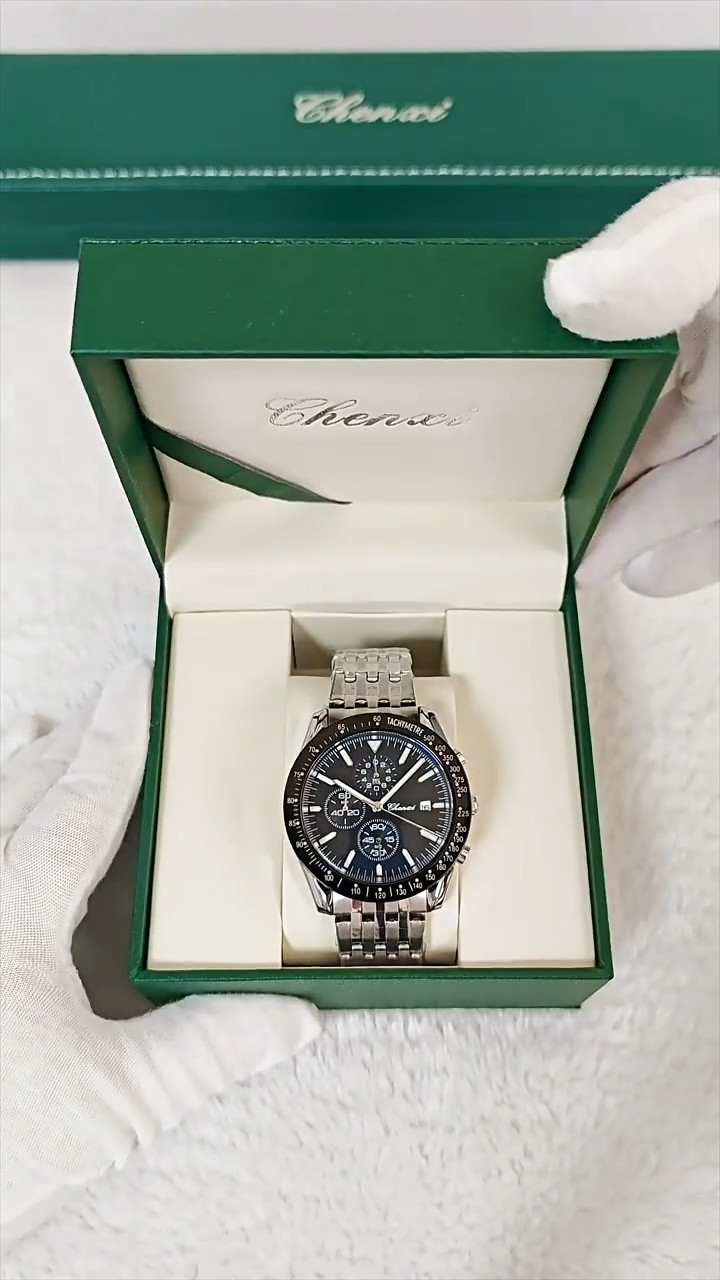 CHENXI Men Luxury Black Leather Calendar Business Sport Chronograph Quartz Watch