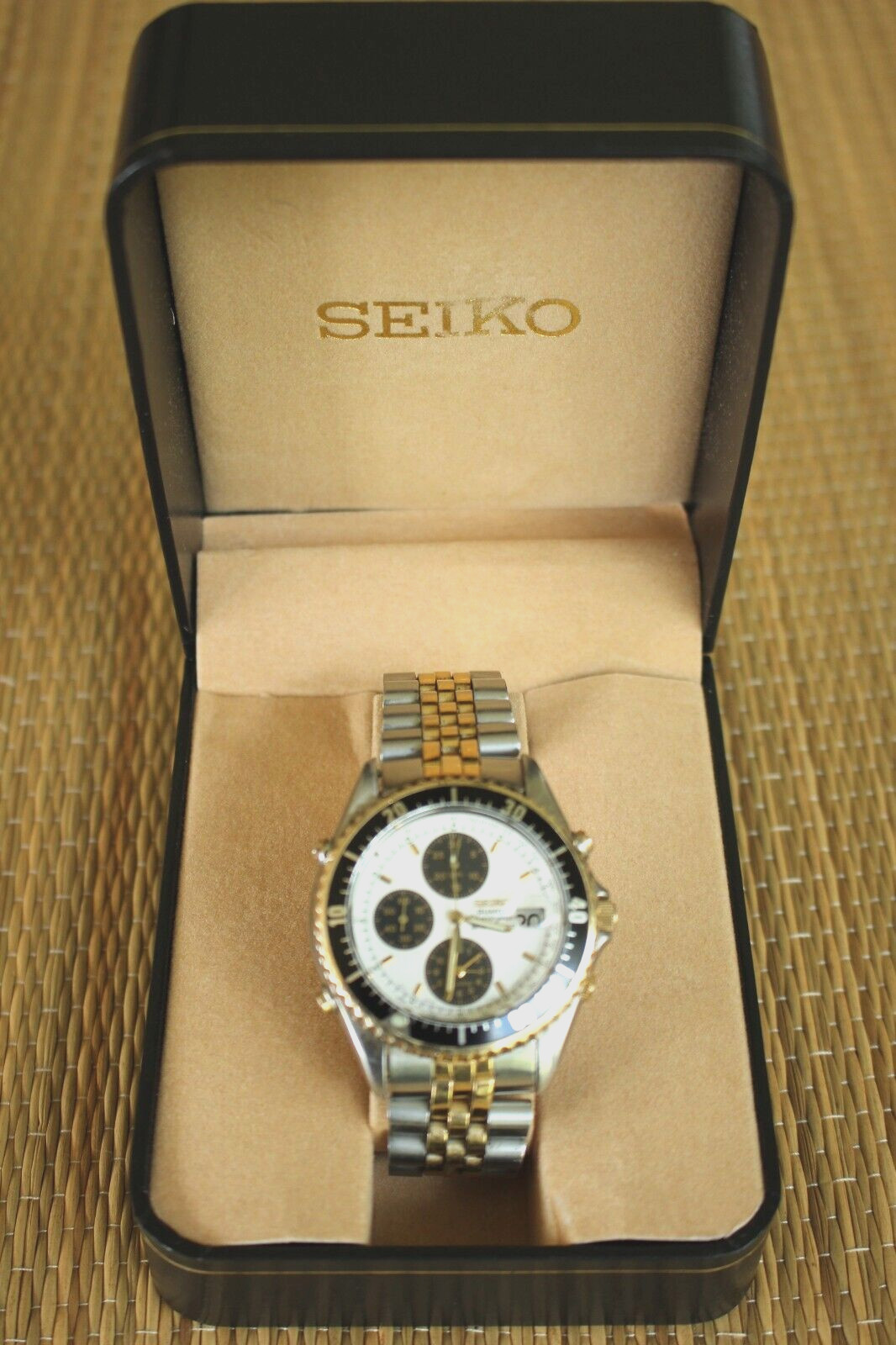 SEIKO 150 PANDA CLASSIC COLOR COMBO TU-TONE CHRONO CHRONOGRAPH WATCH BOXED SET