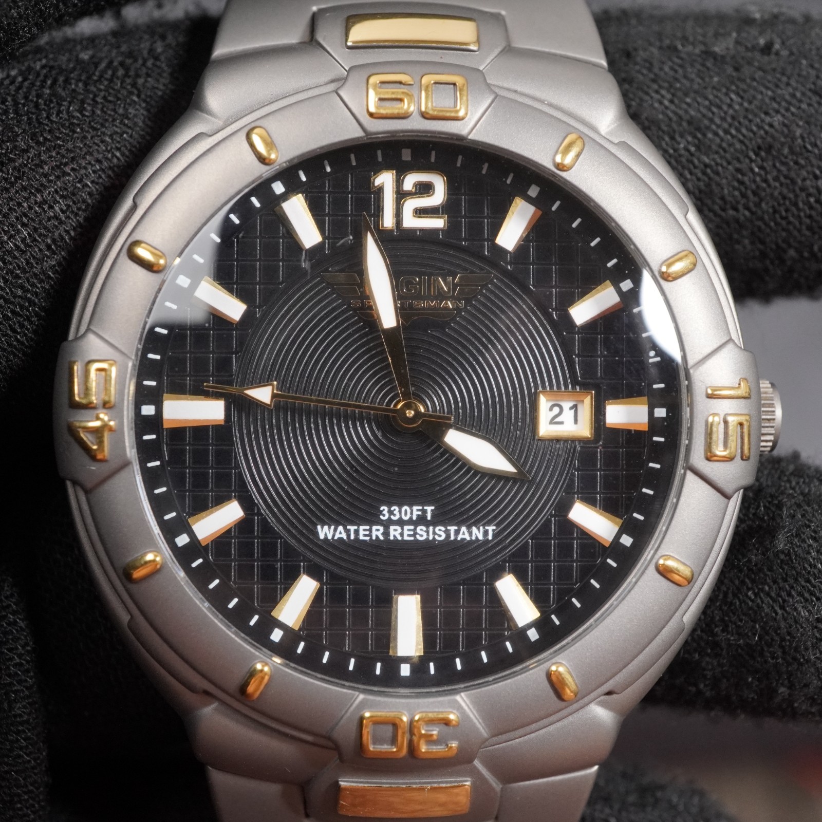 elgin sportsman dive watch full titanium RARE 100M 43mm lumed hands + indices