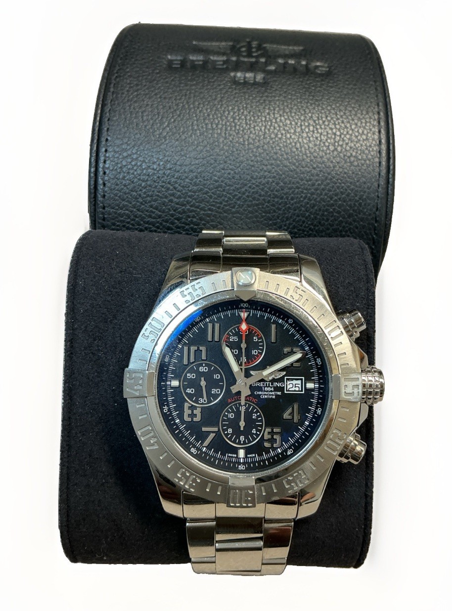 BREITLING Super Avenger ll Chronograph Steel Mens 48mm Watch A13371 Box/manual