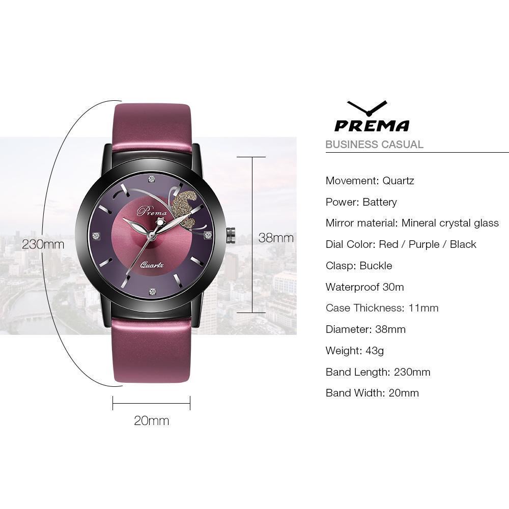 PREMA Women Fashion Business Sport Leather Quartz Watch * BLACK