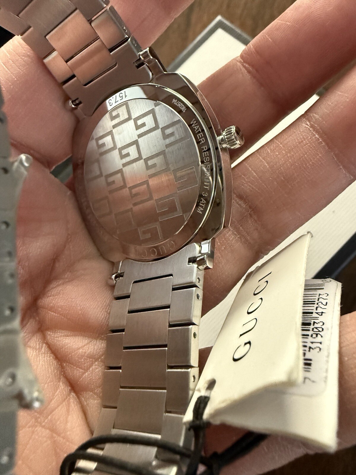 NWB GUCCI grip Men’s Quartz Silver white stainless steel Square 38mm