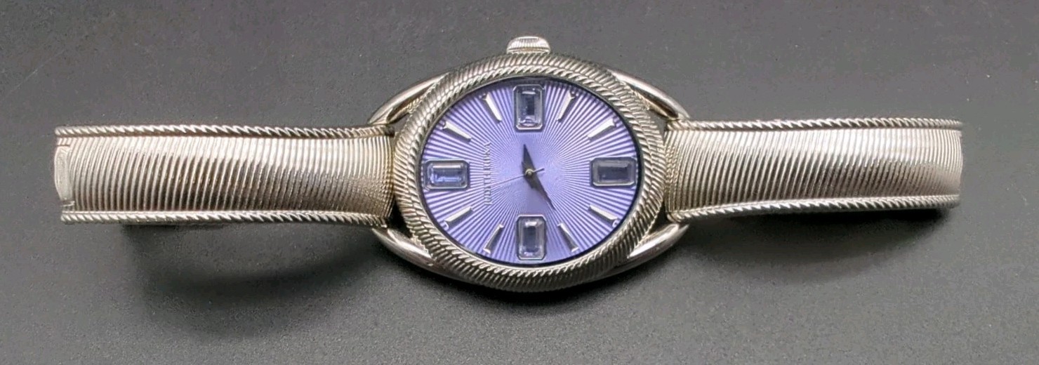Judith Ripka Silver Tone Purple Face Amethyst Bracelet Watch