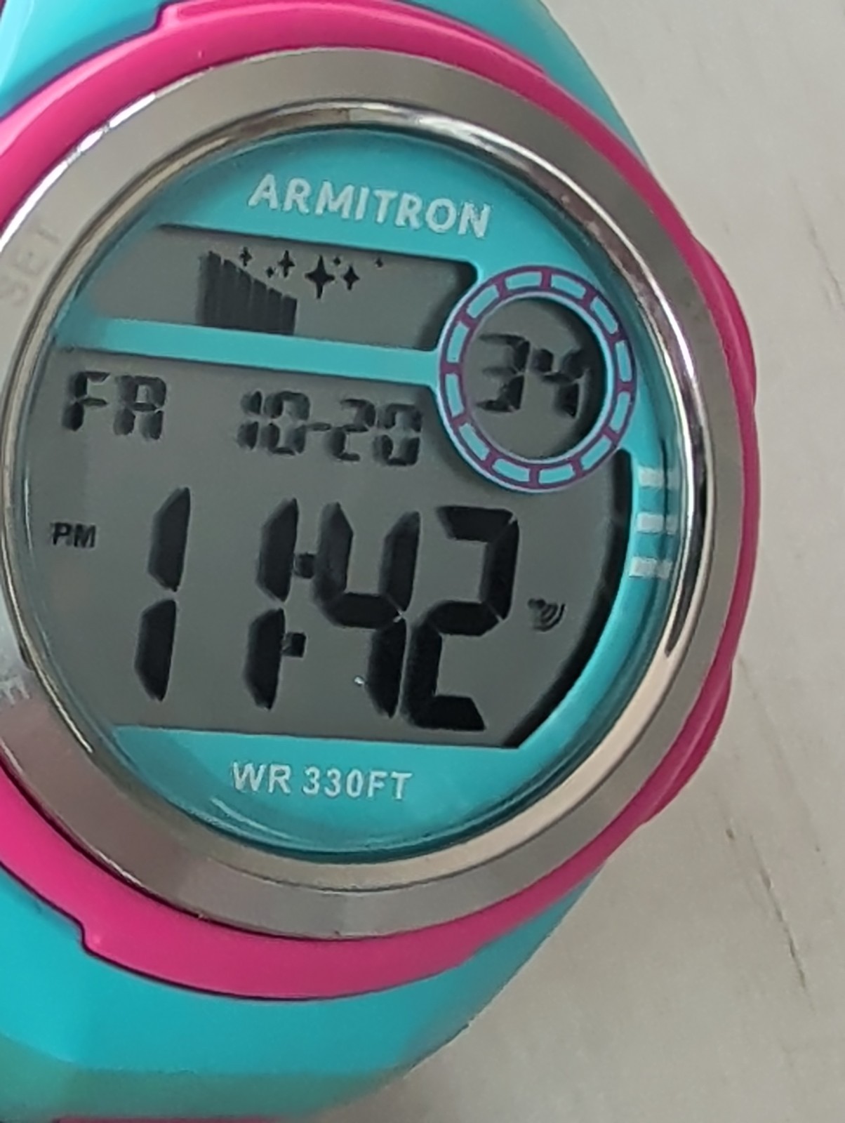 Armitron Pro Sport Digital Watch 45/7069 Pink Turquoise WR 165ft – Works! 80’s!!