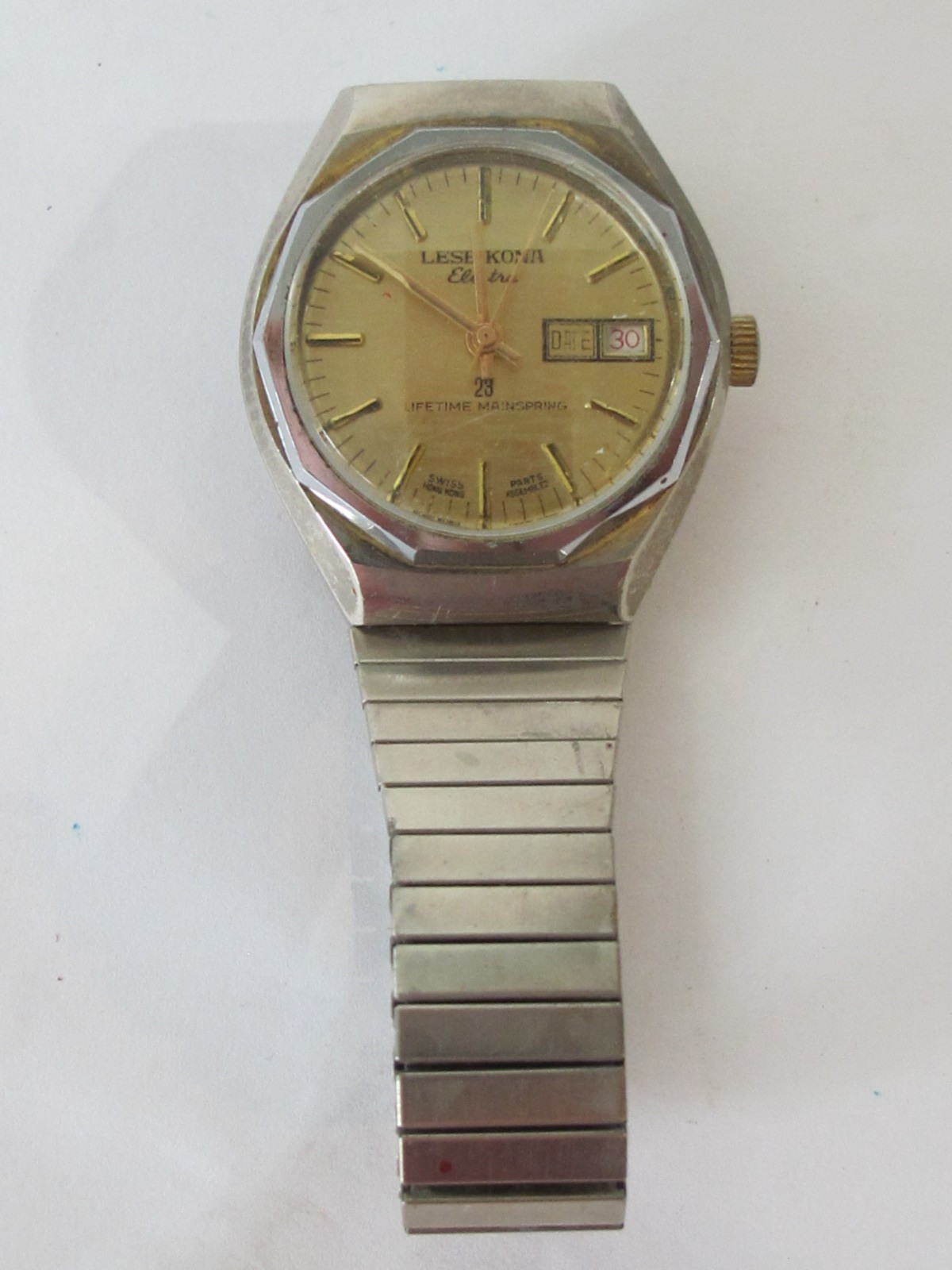 Vtg Leseikona Seiko Electra 23 day-date Silver & gold Tone Wind Up Watch Works!