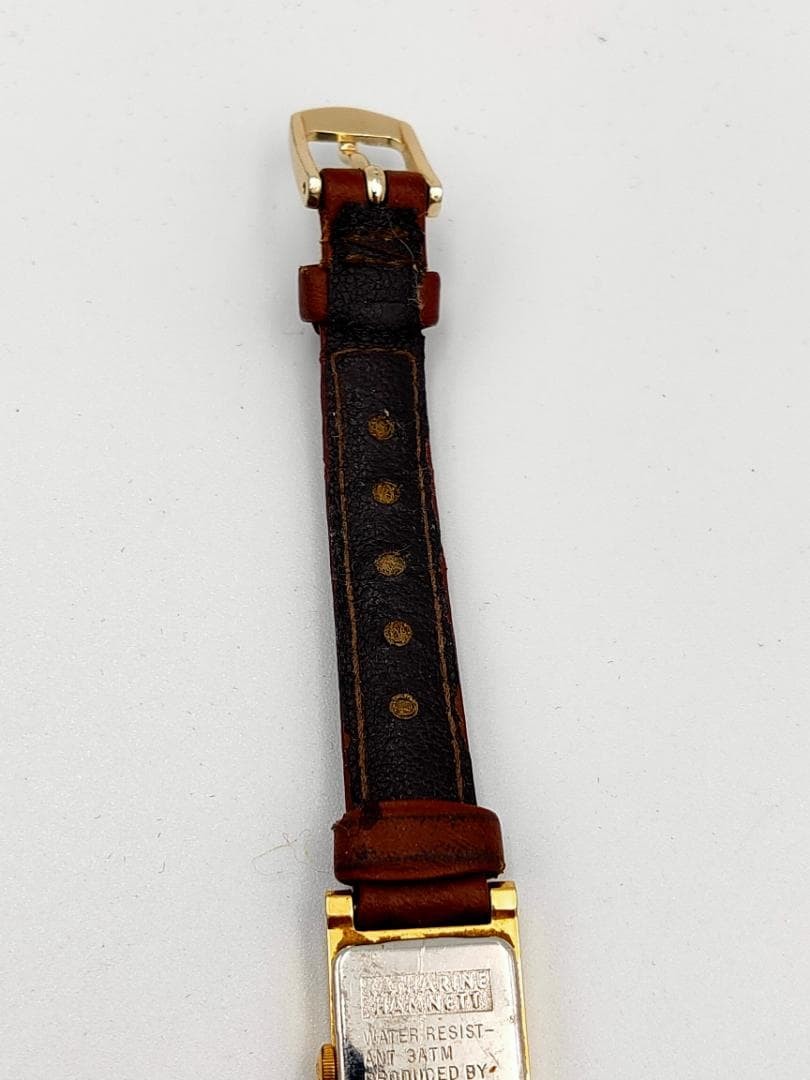 USED Katharine Hamnett KH-8803 Gold-Tone Rectangle Dress Watch | Japan