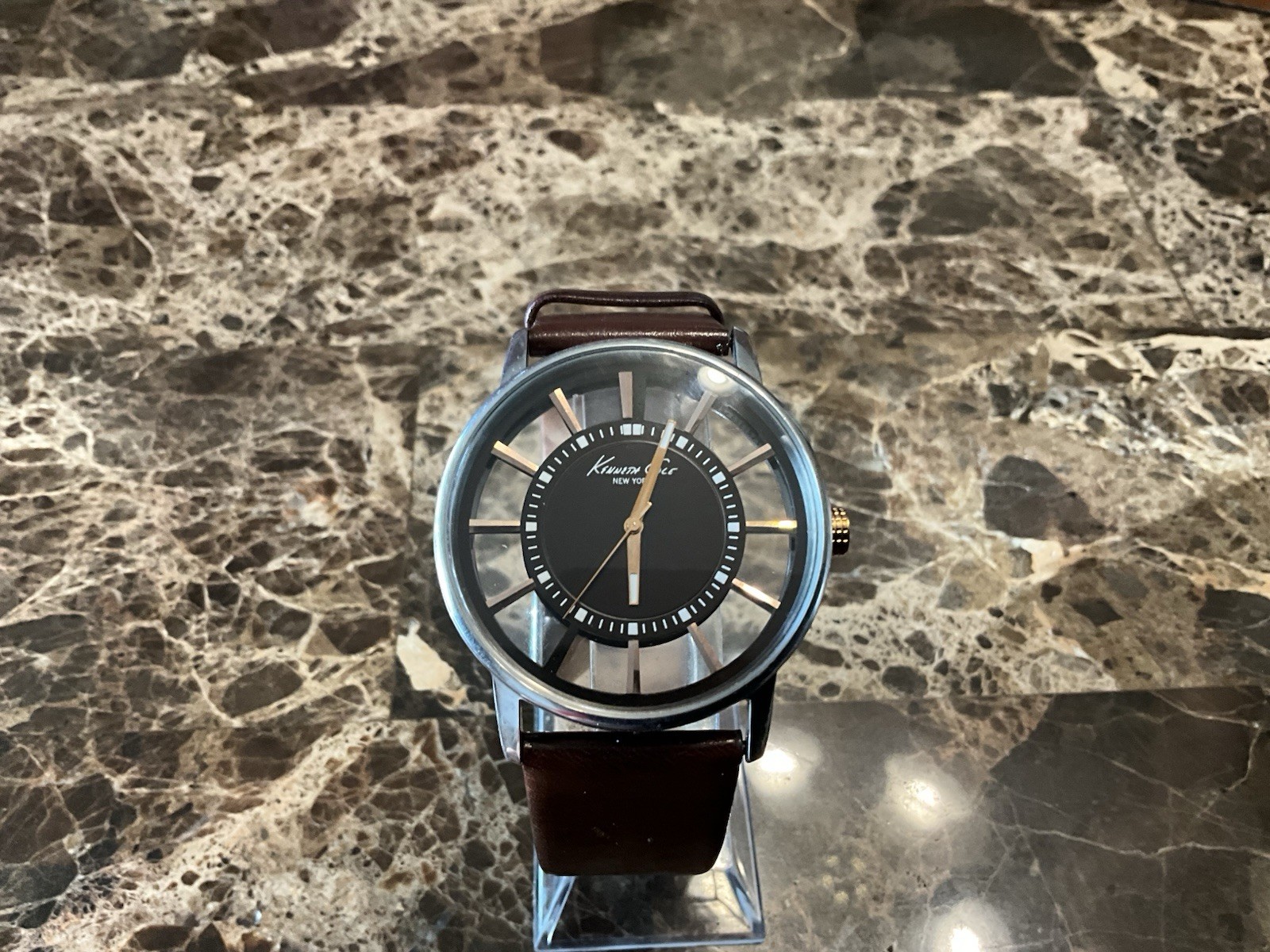 Kenneth Cole Men’s Transparency See Thru Dial Watch [new Battery] Leather Strap
