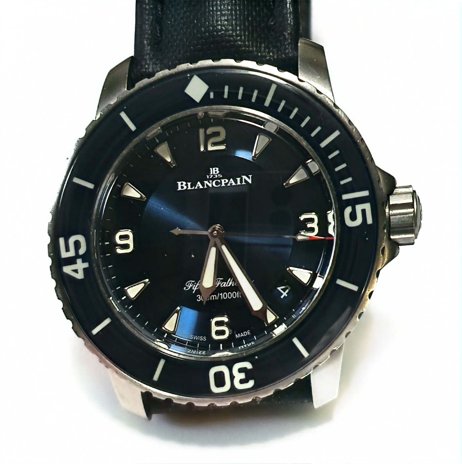 Blancpain Fifty Fathoms 45mm Black Dial Auto Diver 300m Date Leather Strap