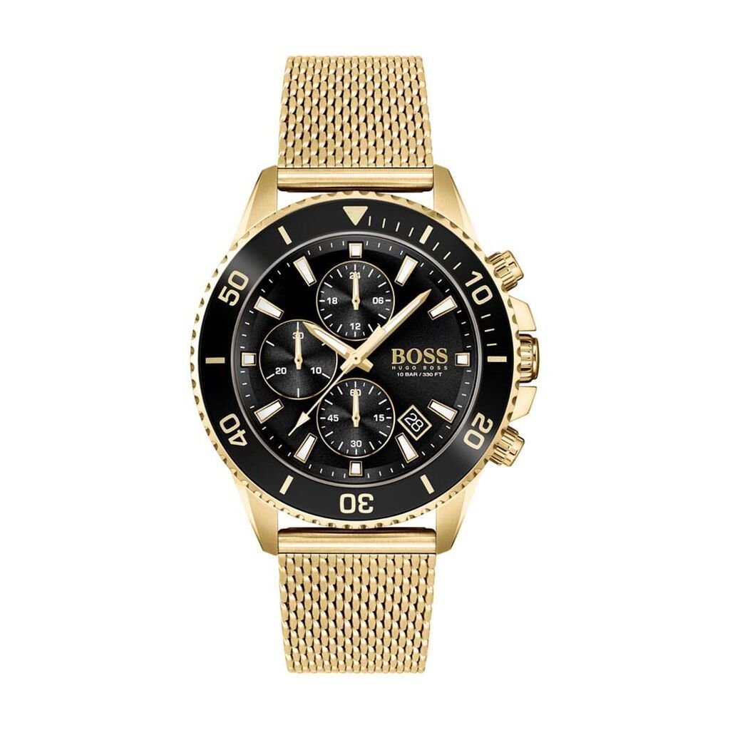 Mens Wristwatch HUGO BOSS ADMIRAL 1513906 Chrono Stainless Steel Mesh Golden