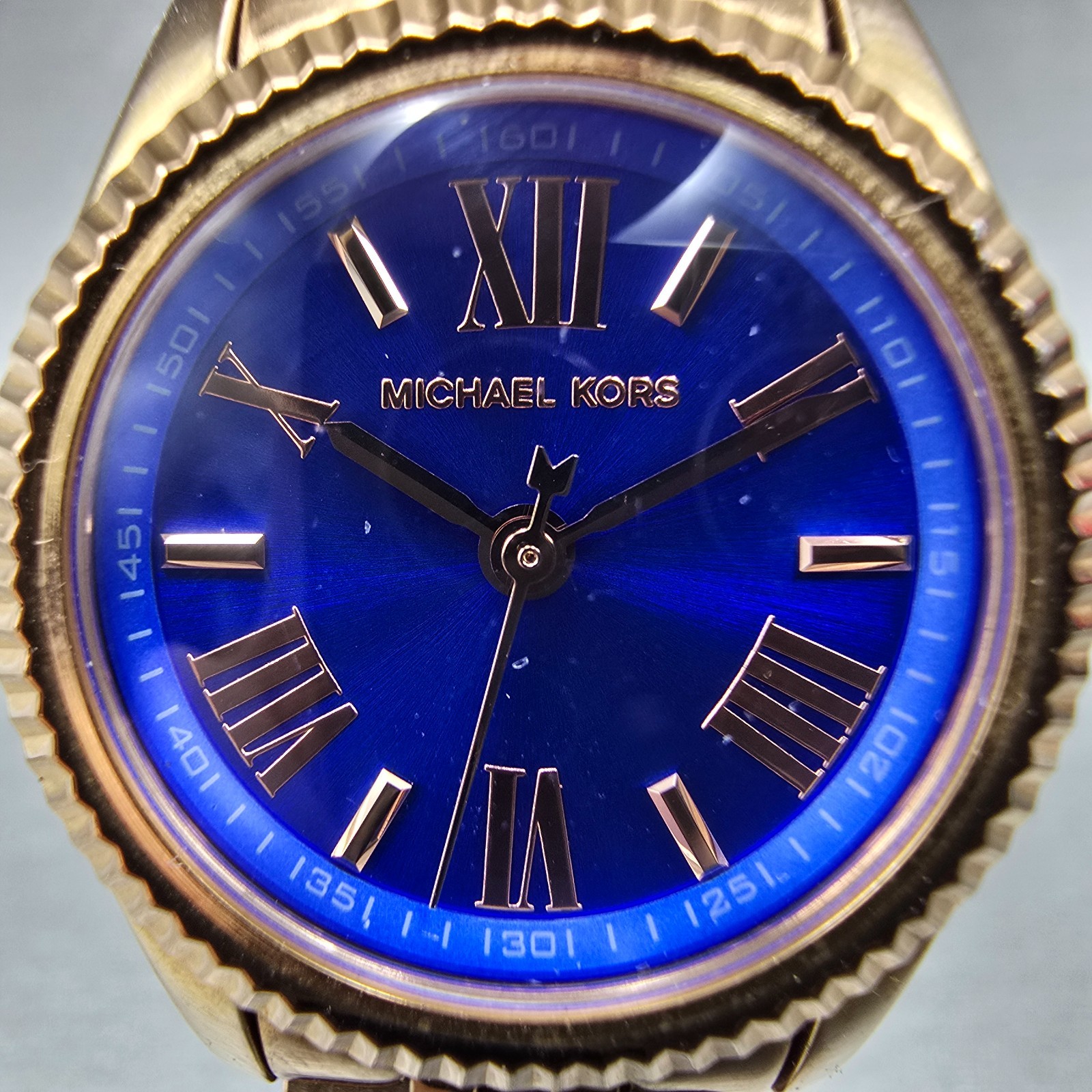 Michael Kors Lexington Watch Women 26mm Blue Dial Rose Gold Tone MK-3272 New Bat
