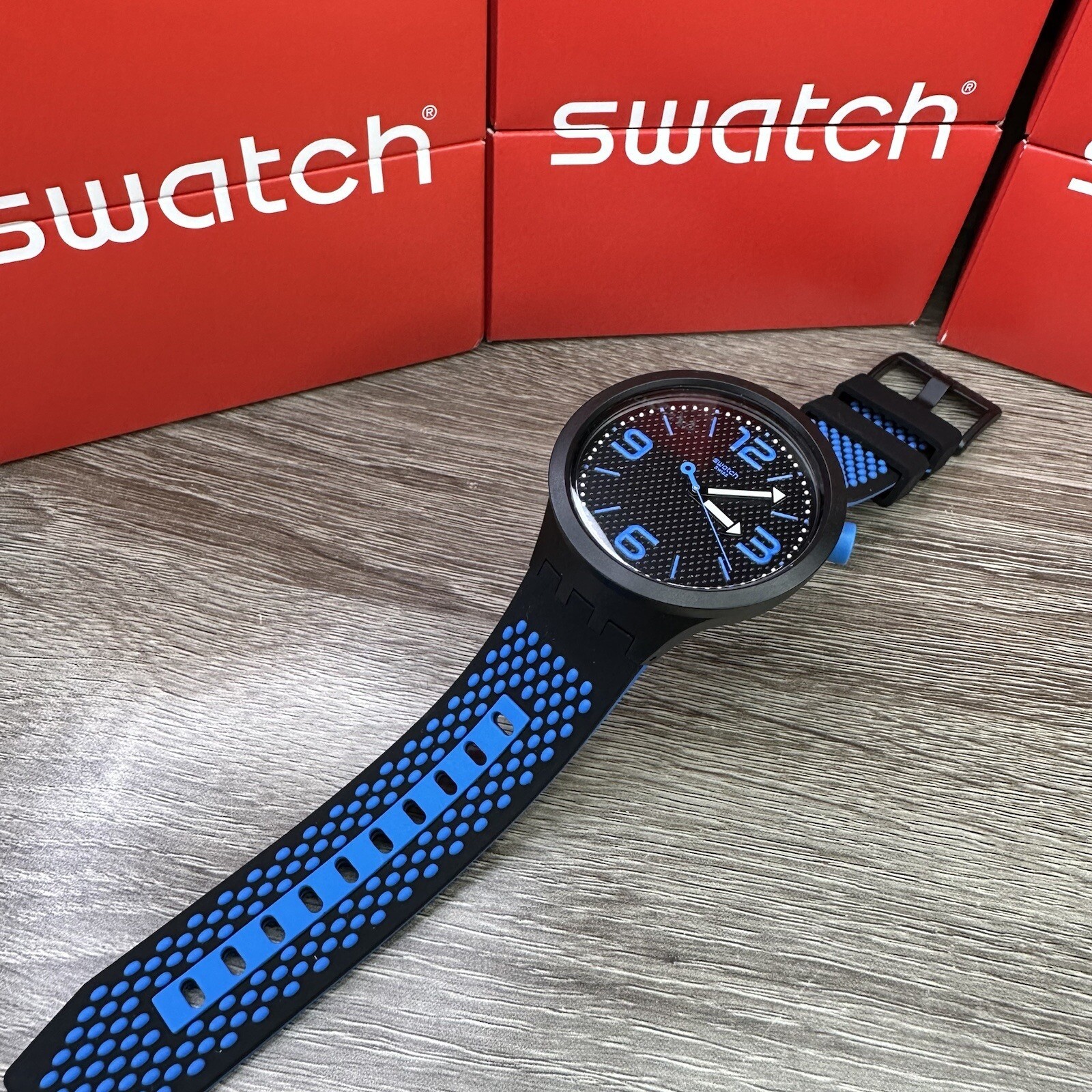 Swatch Big Bold Blue Black And Blue 47mm Wristwatch SO27B101