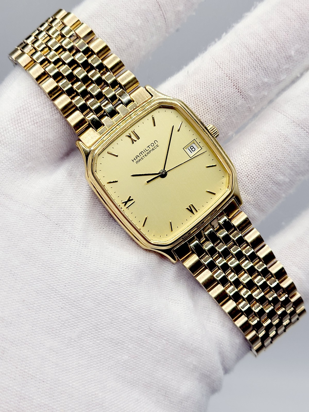 [MINT] 1990’s Hamilton Masterpiece Vintage Mens Quartz Watch Gold Tone New Batt