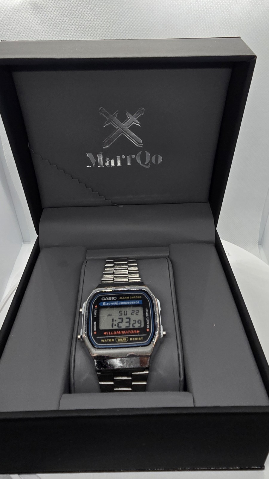 Casio 3298 A168 Illuminator Watch Mens 35mm Silver Tone Digital Alarm Chrono
