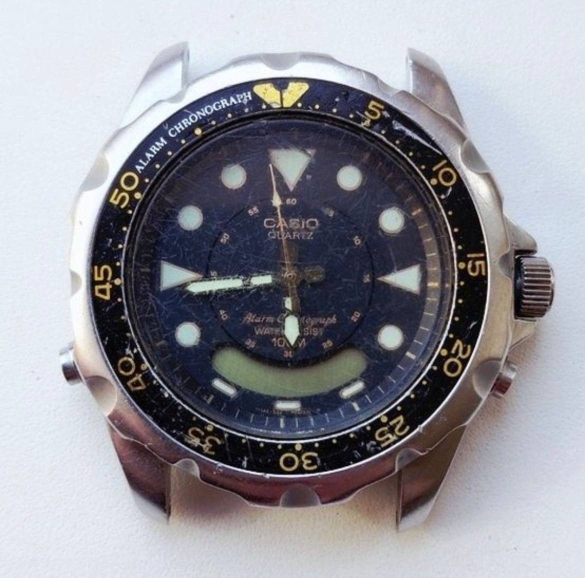 Vintage Casio AD-520 Alarm Chronograph Quartz Watch Module 388 Japan Mens Diver