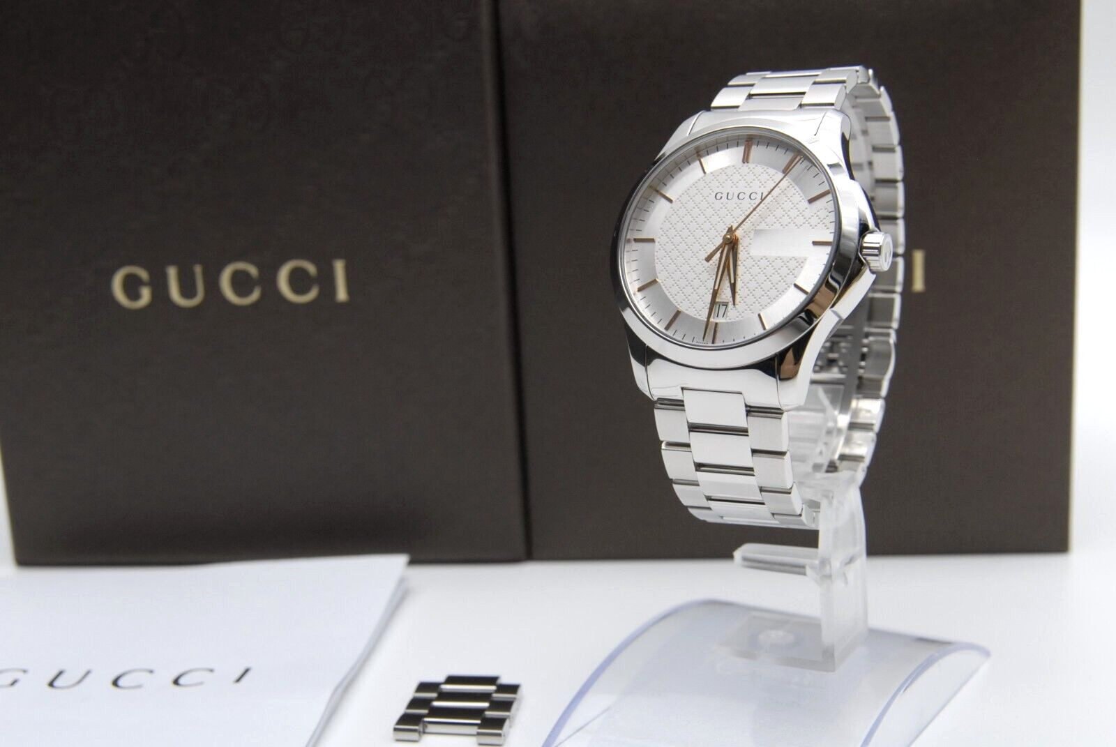 [TOP MINT w/Box] GUCCI G Timeless 126.4 YA126442 38mm White Dial QZ Men’s Watch