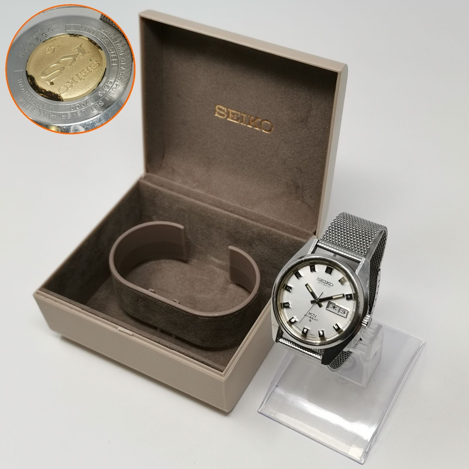 Vintage King Seiko 56KS 5626-7000 Hi-Beat Automatic Silver Gold Medallion w/Box