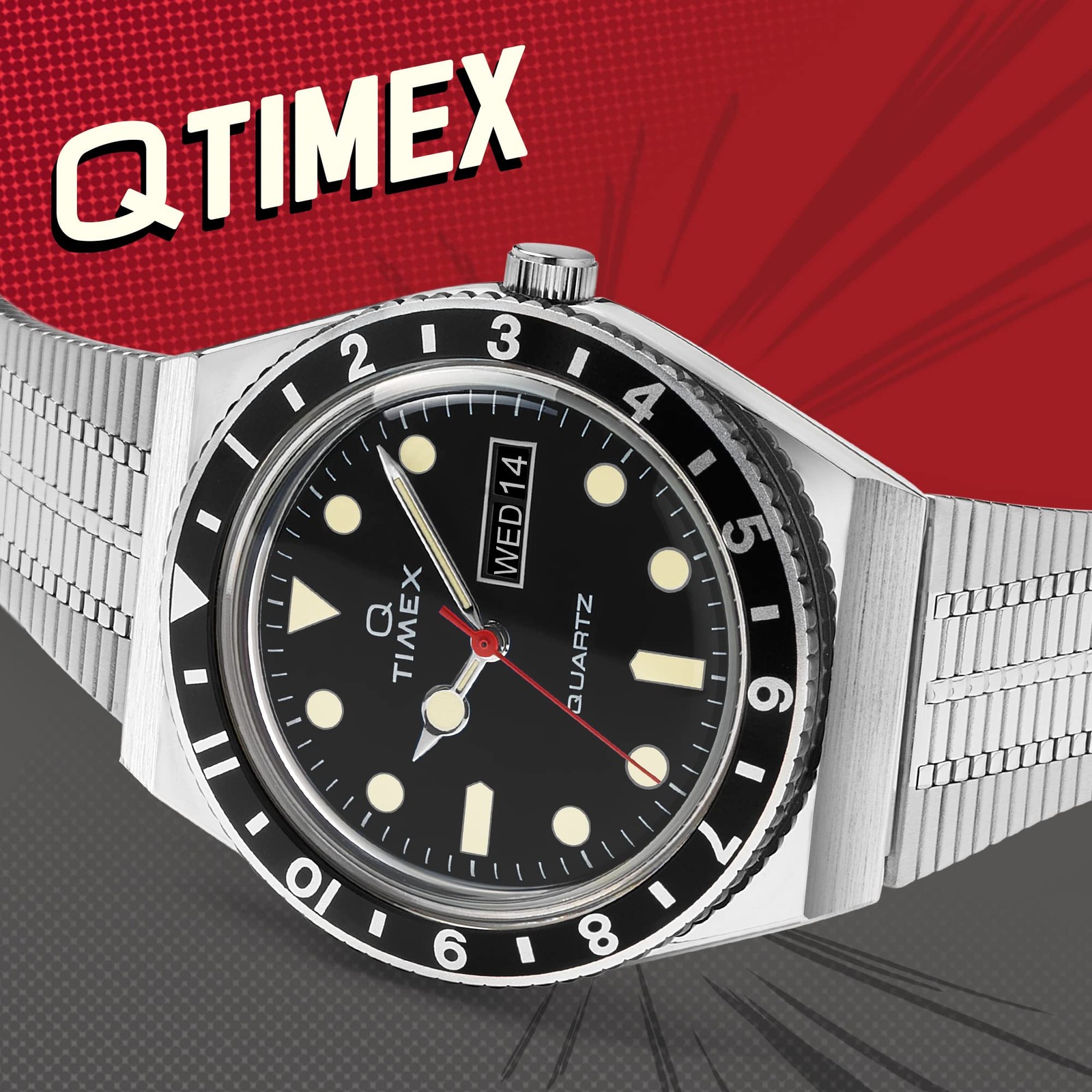 TIMEX Q TIMEX TW2U61800 Black Stainless Steel Quartz Men’s Watch New in Box