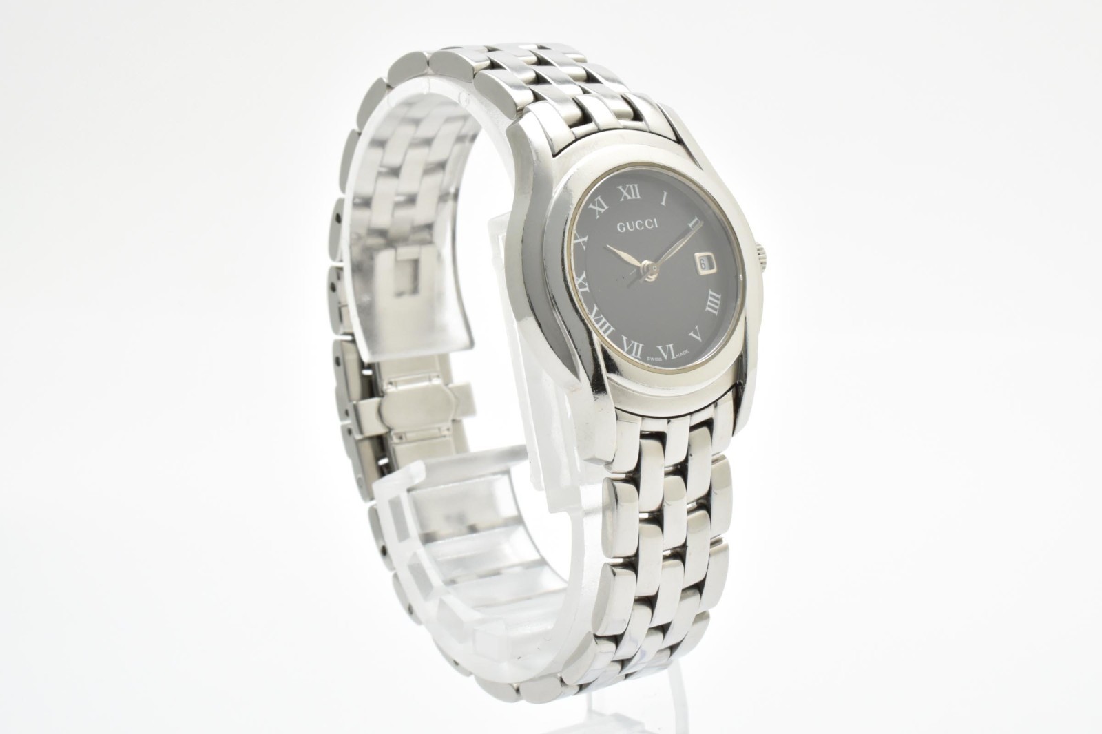 [NEAR MINT] GUCCI 5500L Blacl Dial Silver Ladies 27mm Date Quartz Watch JAPAN