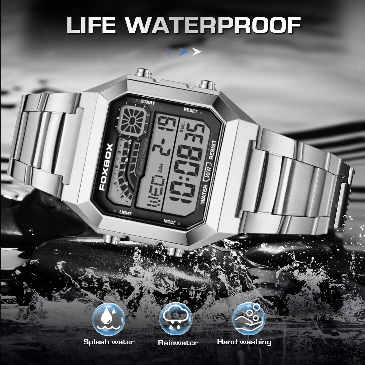 Luxury Men’s Digital Watch Stainless Steel Luminous Date Waterproof Wristwatch