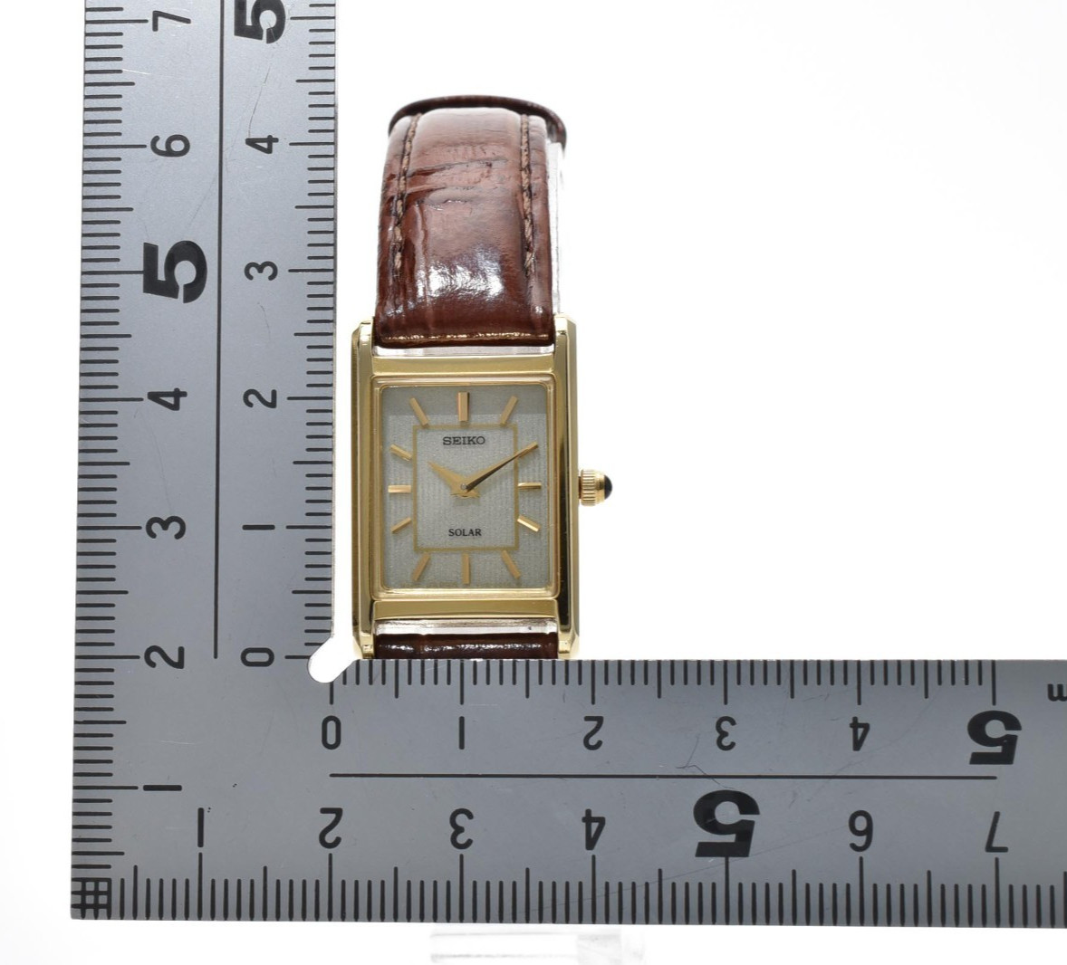 SEIKO SOLAR V115-0BD0 Gold Tank 18mm Woman’s Watch From JAPAN