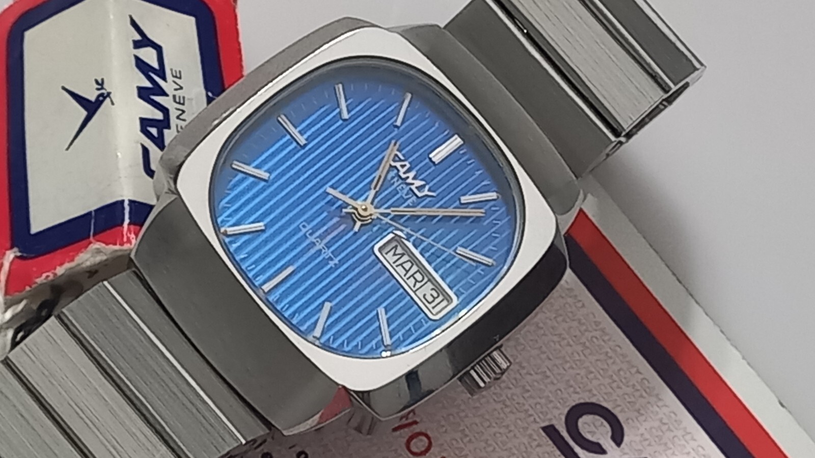 NOS 1970’S CAMY GENEVE QUARTZ SWISS MEN’S WATCH + INSTRUCTION & BLANK GUARANTEE