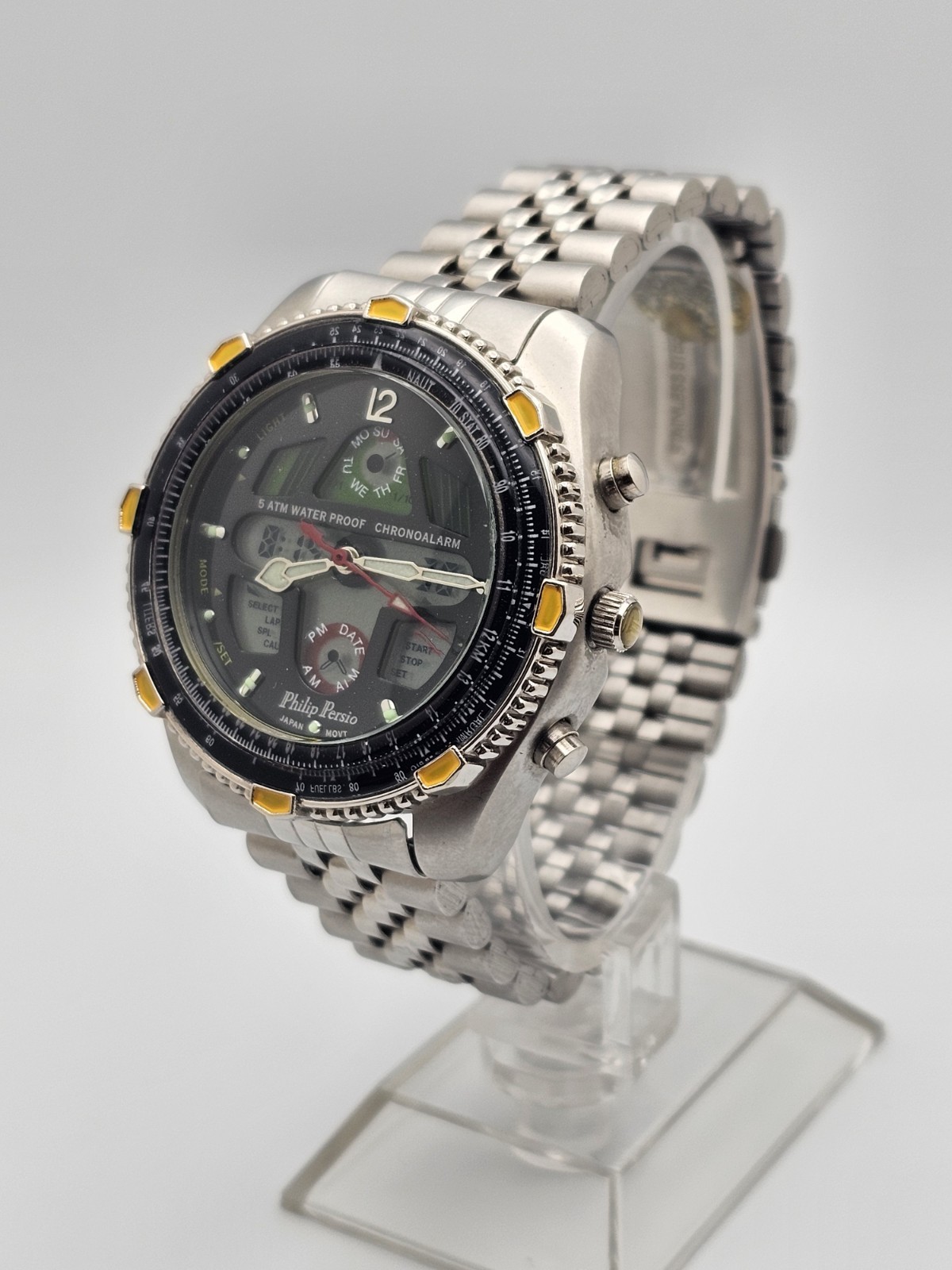 Philip Persio IPS 90AAM0606 Mens Watch Quartz Day Date Stainless Analog Digital