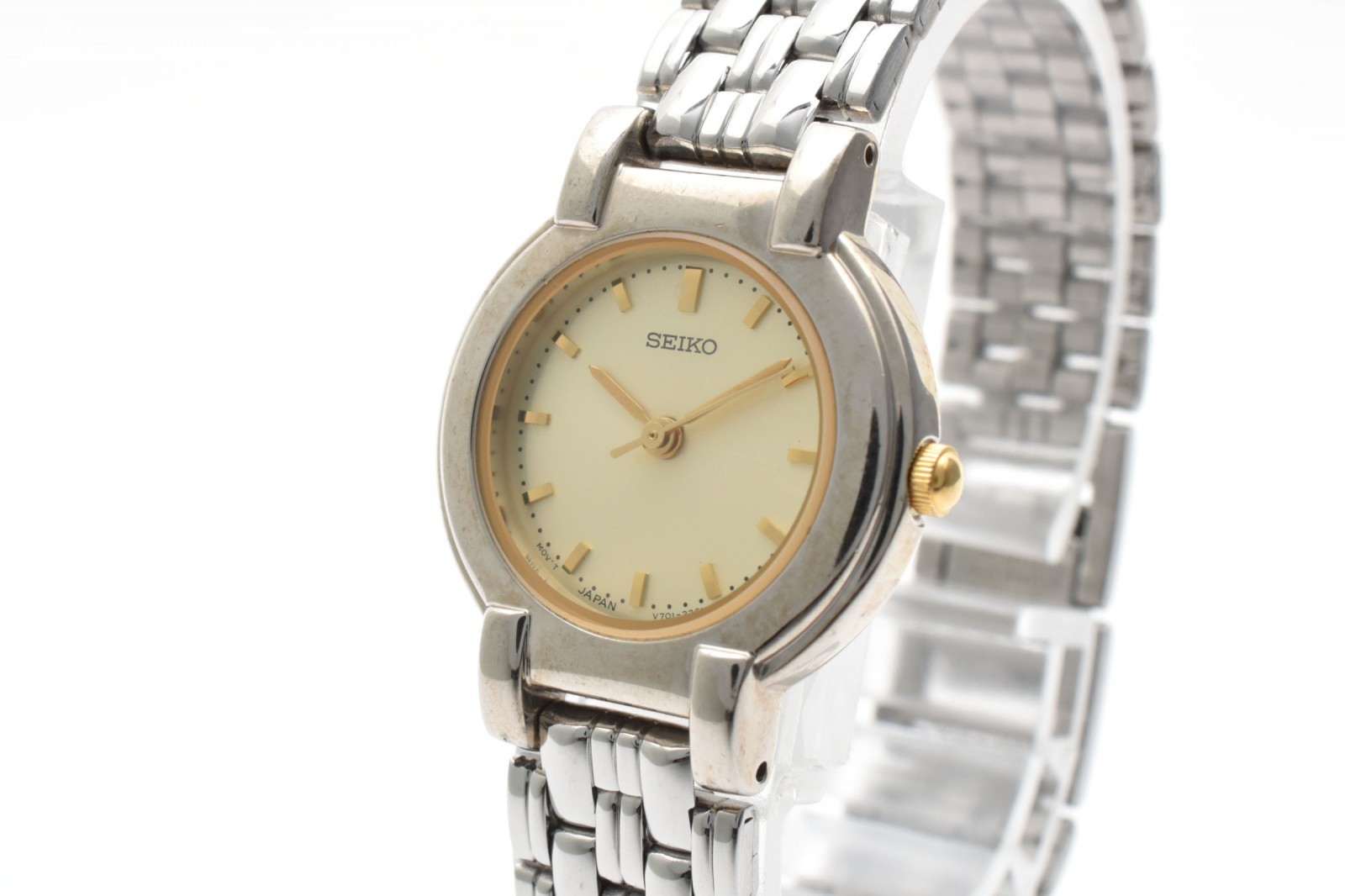 Authentic SEIKO V701-1791 Quartz Gold Dial Watch