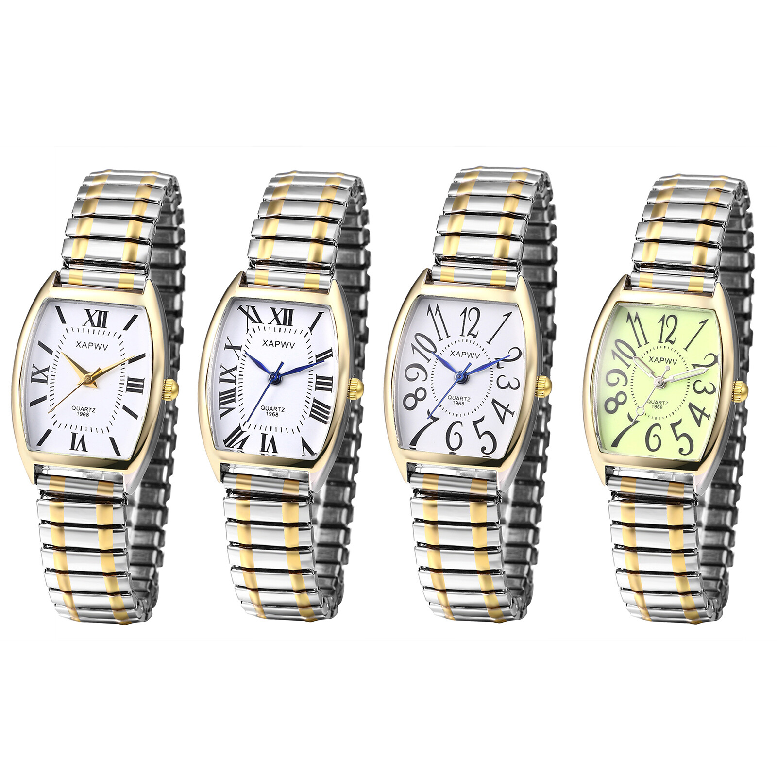Women Elderly Two Tone Elastic Band Big Numbers Easy to Read Quartz Analog Watch