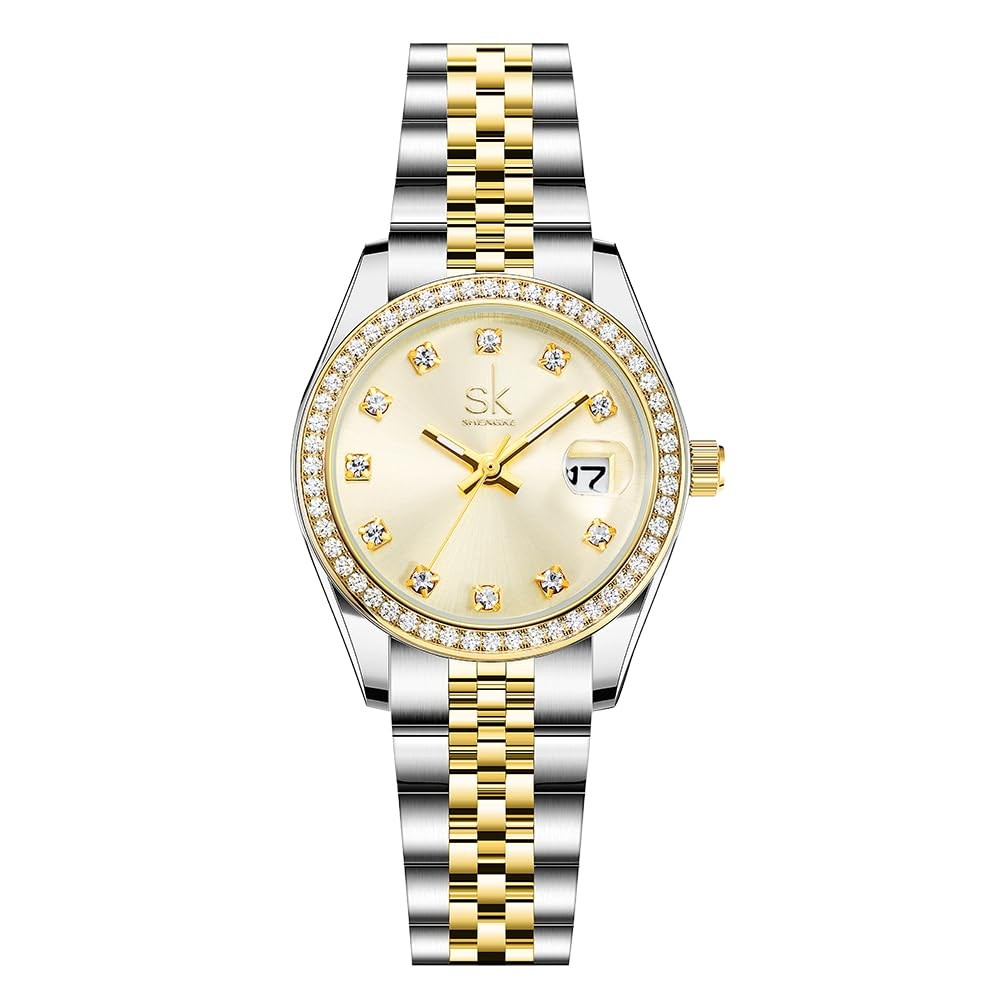 Women’s Crystal Accented with Solid Alloy Steel Band Watch Elegant Dress Quar…