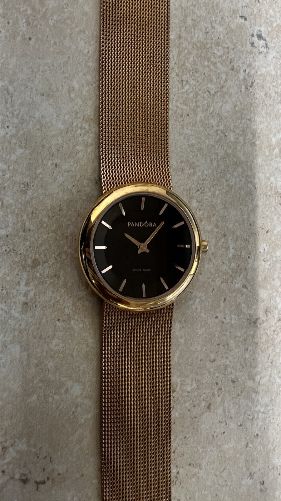 Retired Pandora Stainless Steel Rose Gold Plated Watch With Mesh Band