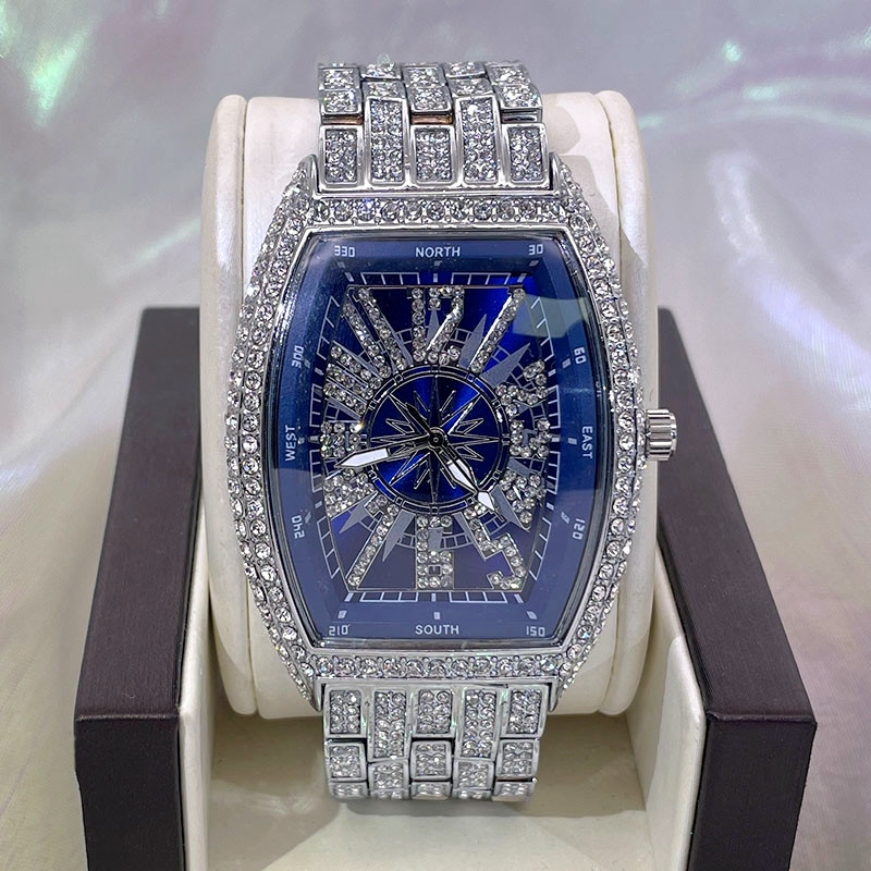Luxury Hip Hop King Bling Ice Out Men’s Watch Iced Silver Waterproof Cz Diamond