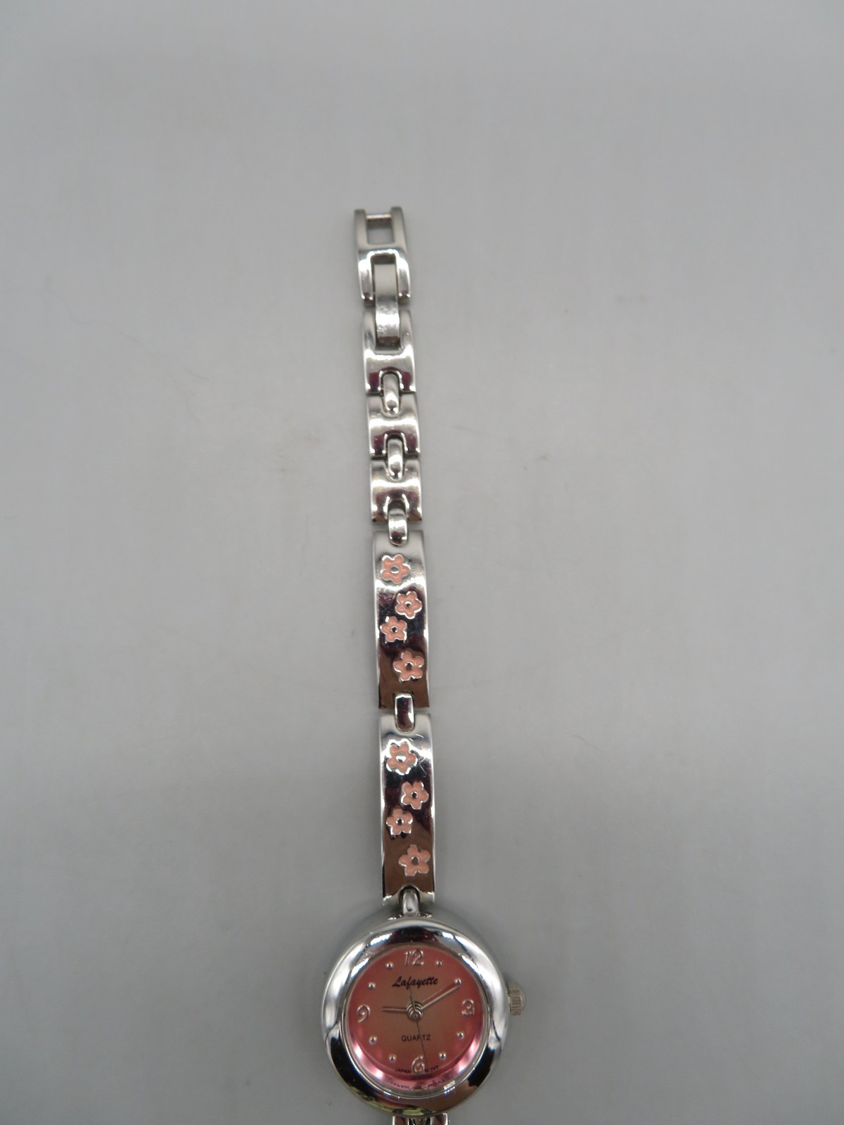 Ladies Lafayette Silver Tone Adjustable Bracelet Watch Pink Flowers New Battery