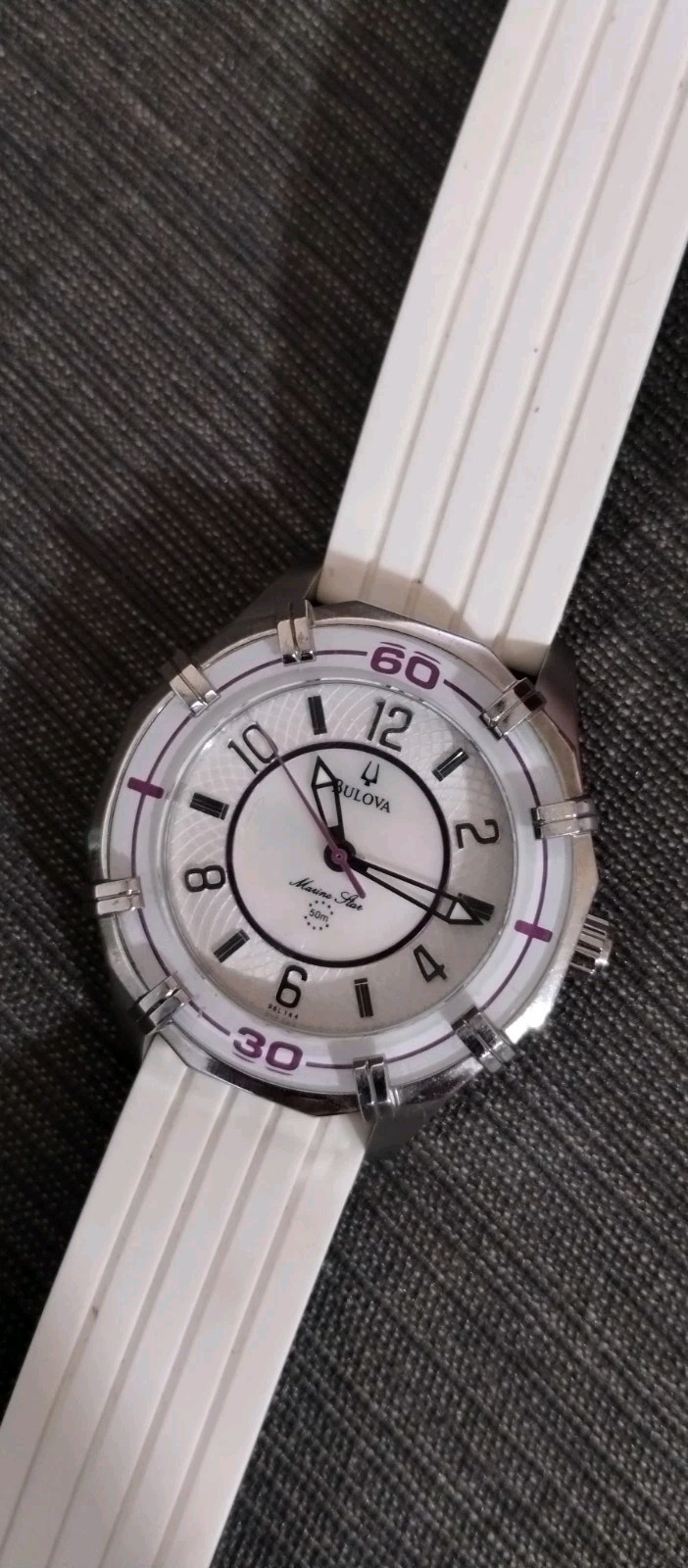 Bulova Marine Star Quartz Watch White/Silver w/ Purple Accents *SEE DESCRIPTION*