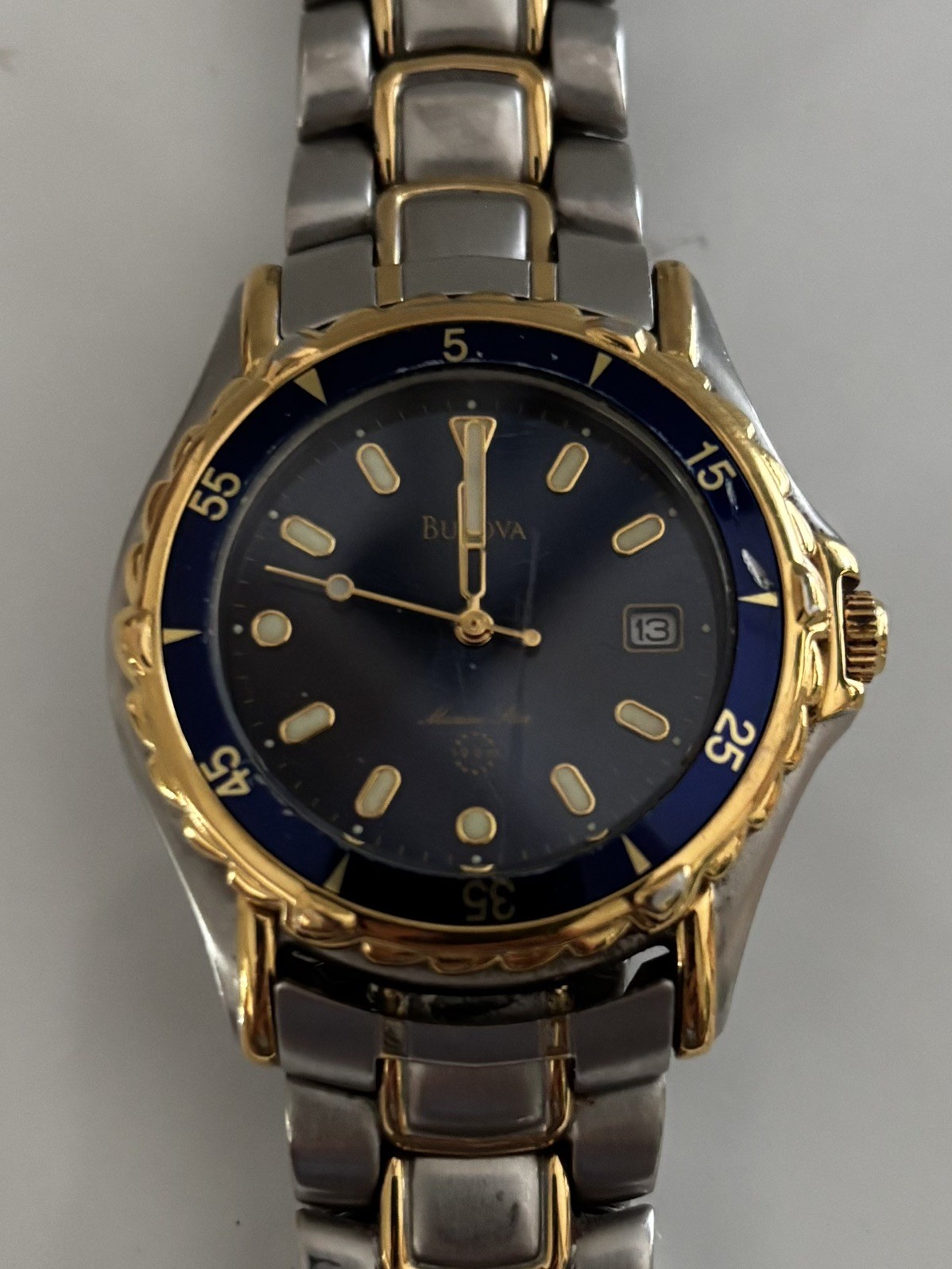 Bulova Marine Star Watch Men Black Dial Two Tone Date