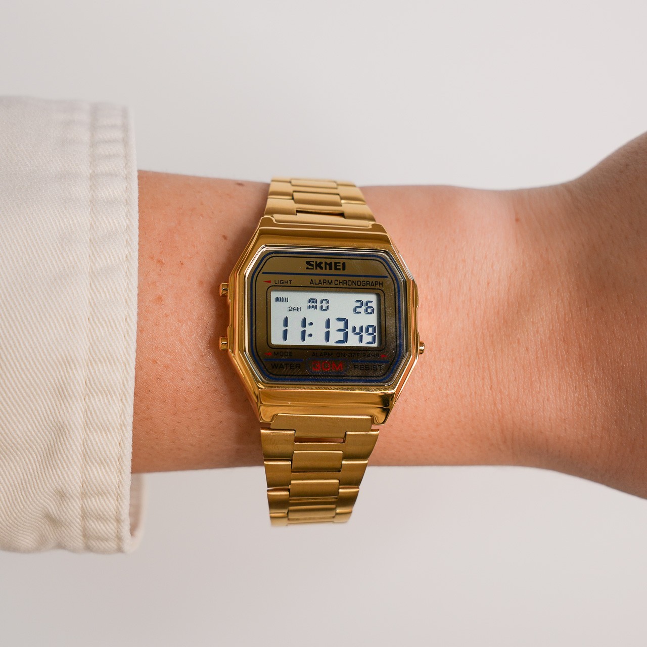 SKMEI Fashion Sport Gold Watch Men Steel LED Digital Wristwatch Alarm Watches