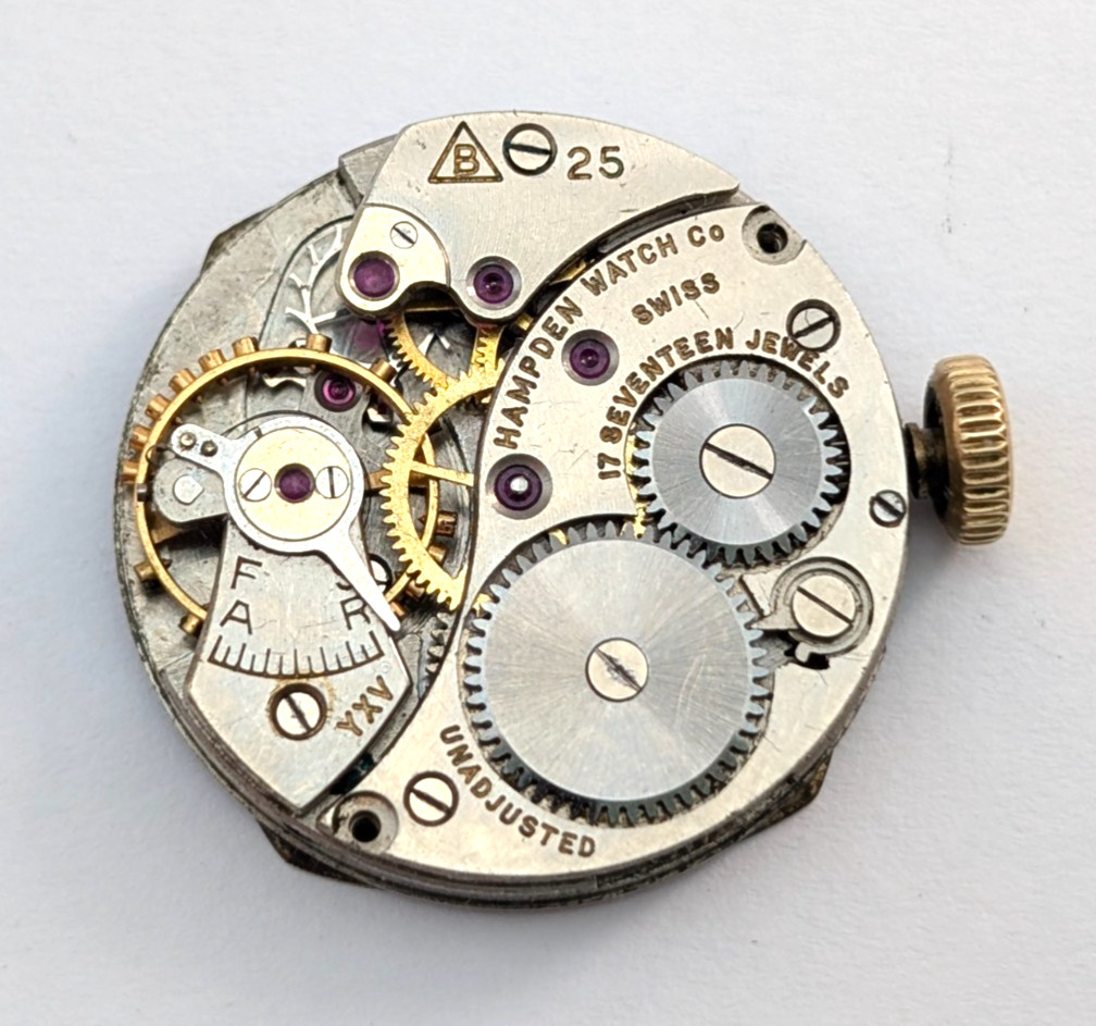 HAMPDEN 17 Jewels Vintage Mens 23mm Swiss Mechanical Watch Movement PARTS REPAIR