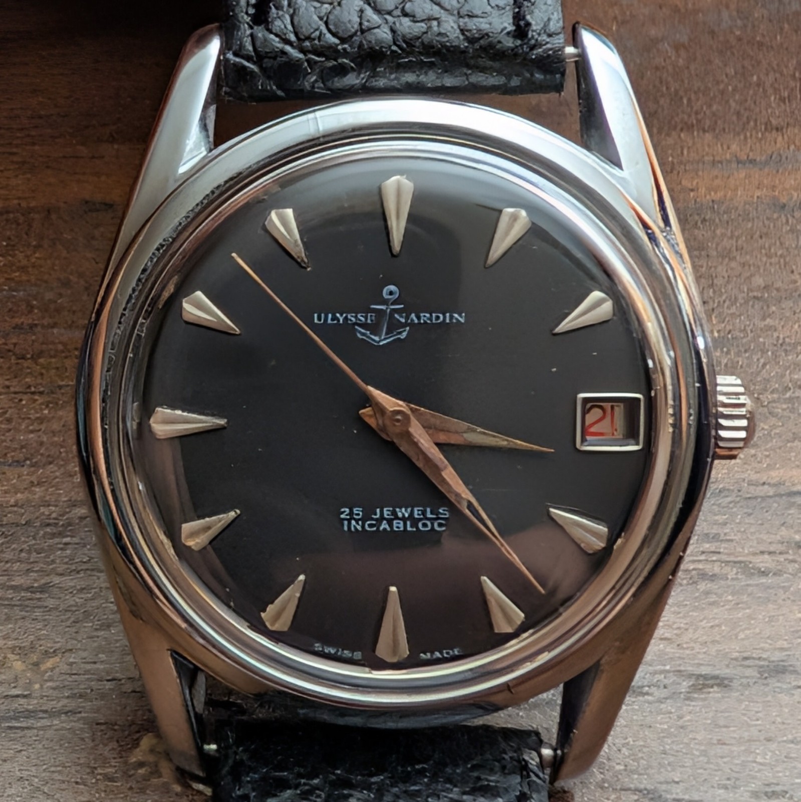 1970s VINTAGE ULYSSE NARDIN AUTOMATIC WATCH REF 4002 STAINLEES STEEL CASE. AS-IS