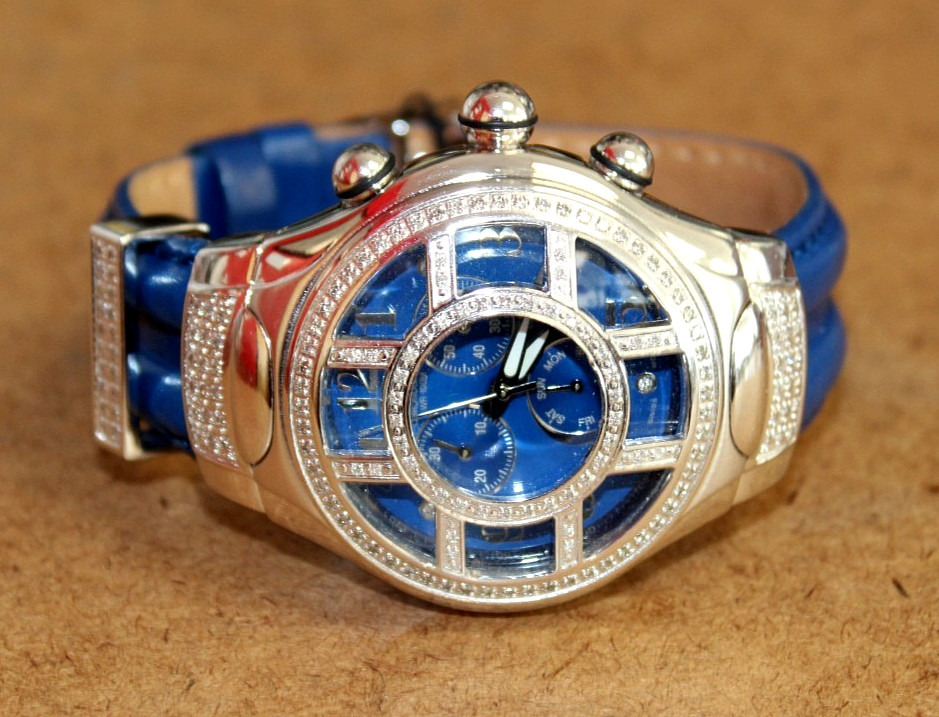 Joe Rodeo Tic Tac Toe SS Men’s Blue Dial Diamond Chronograph Watch [036WEI]
