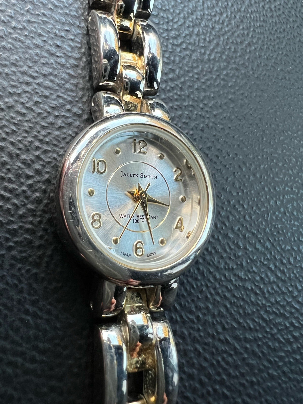 Jaclyn Smith Silver Gold Quartz Watch Water-Resistant White Dial Metal Bracelet