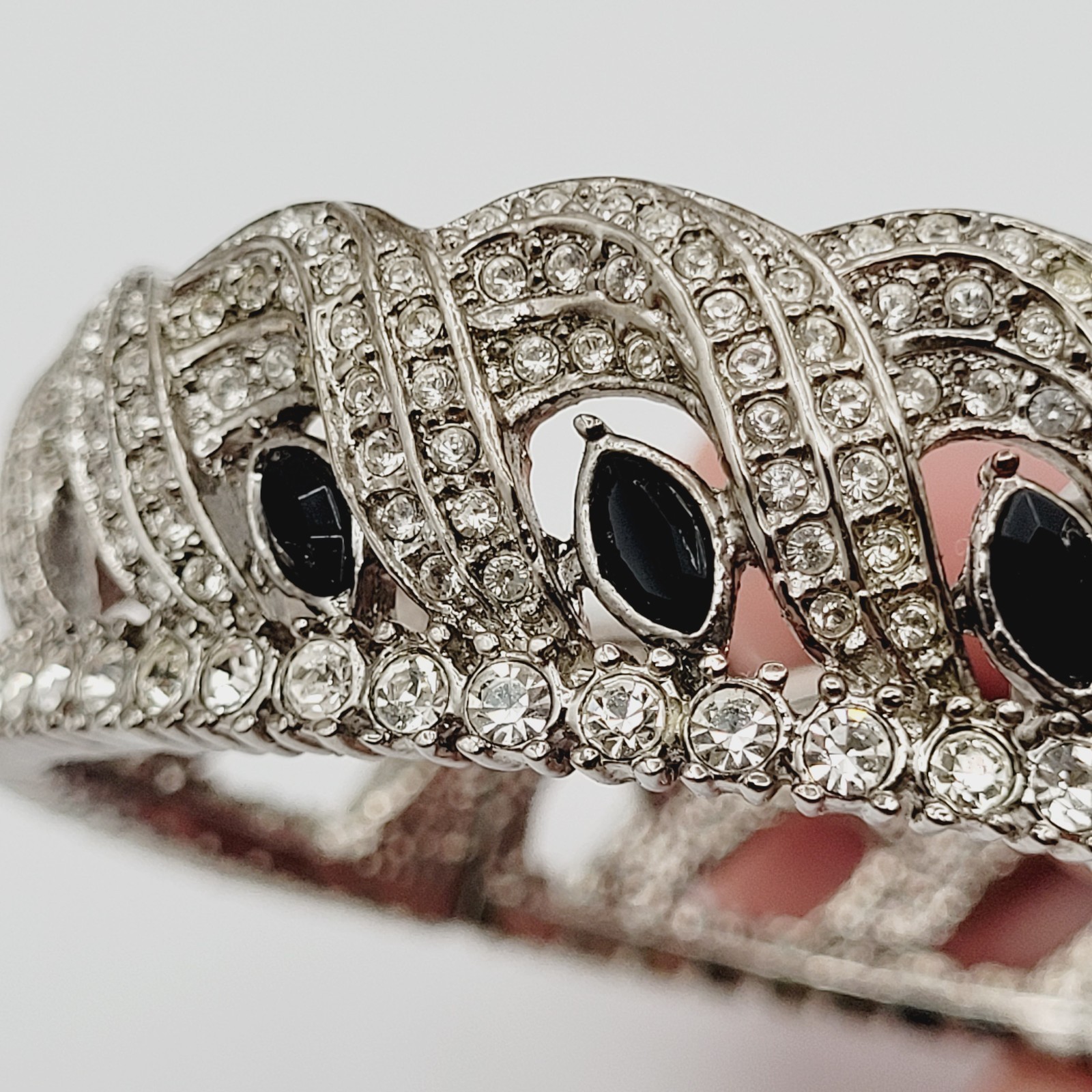 Xanadu Peekaboo Bangle Bracelet Watch Clear Black Rhinestones Hidden Face Works
