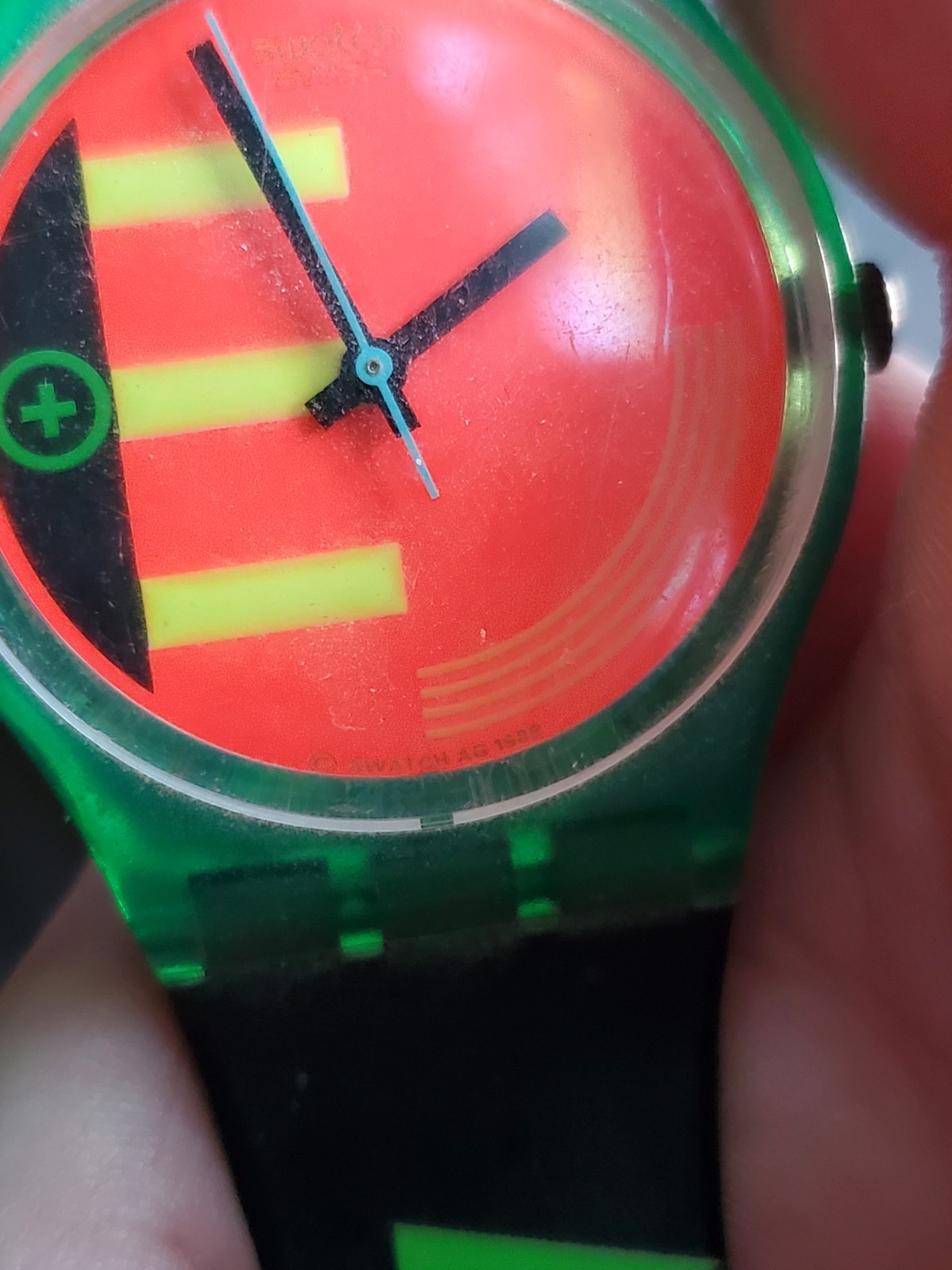 RARE Vintage 1988 SWATCH ‘Neo Rider’ Black w/ Neon Orange Green Yellow Geometric