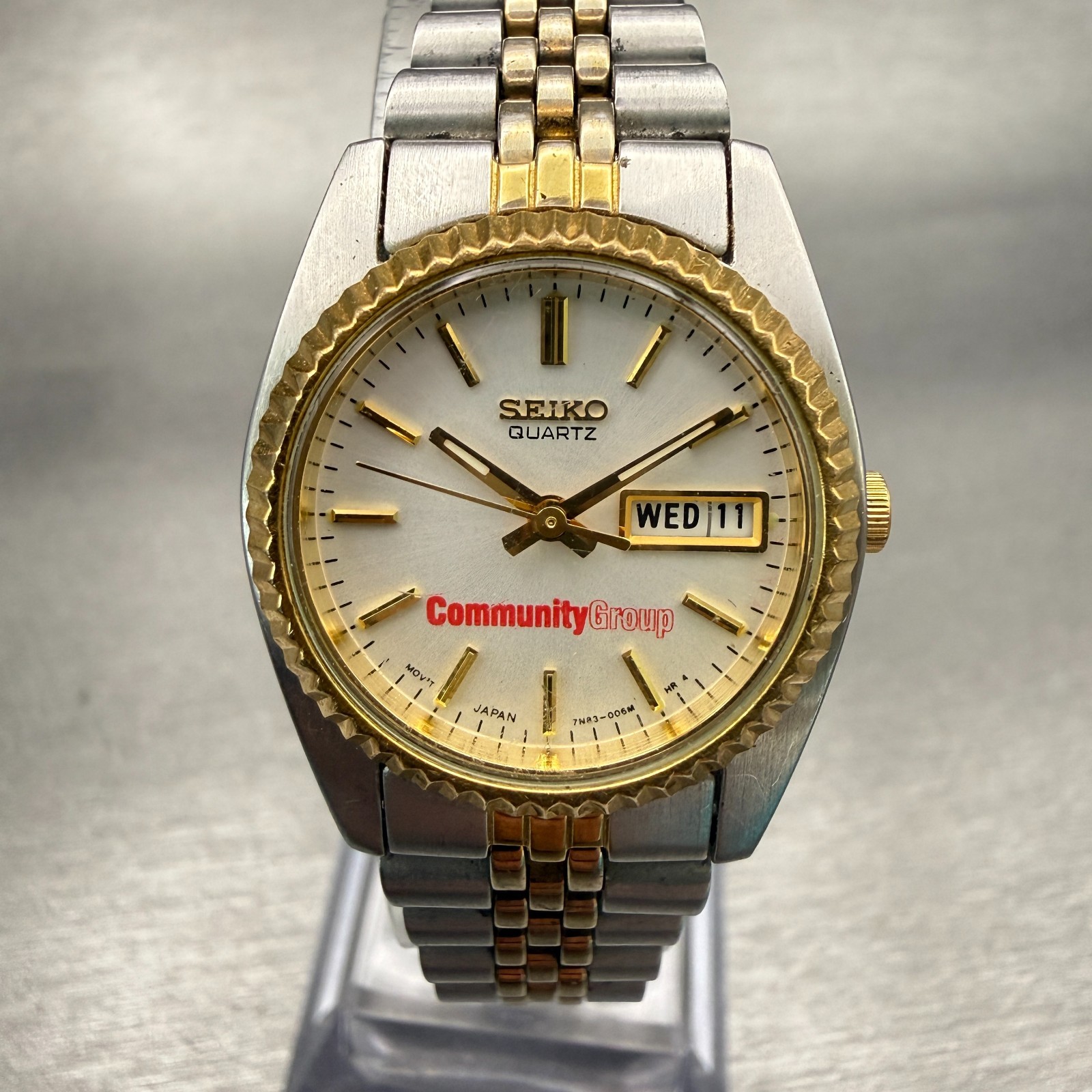 Seiko Watch Women 24mm Silver Dial Two Tone Daydate Round 7N83-0041 New Battery