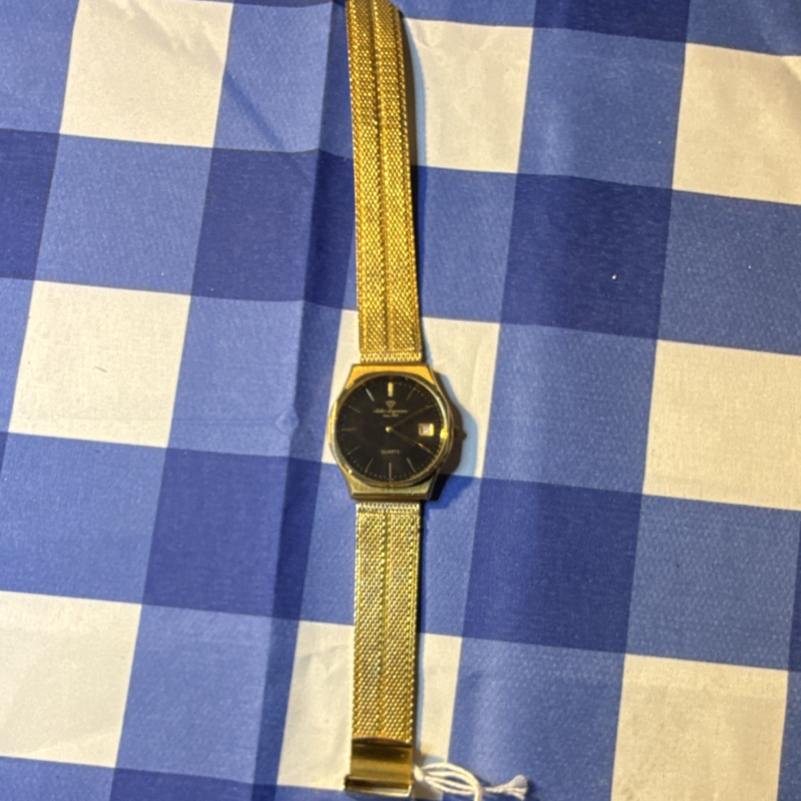 Jules Jurgensen Quartz Analog Wristwatch Gold Metal Bracelet Black Dial Date