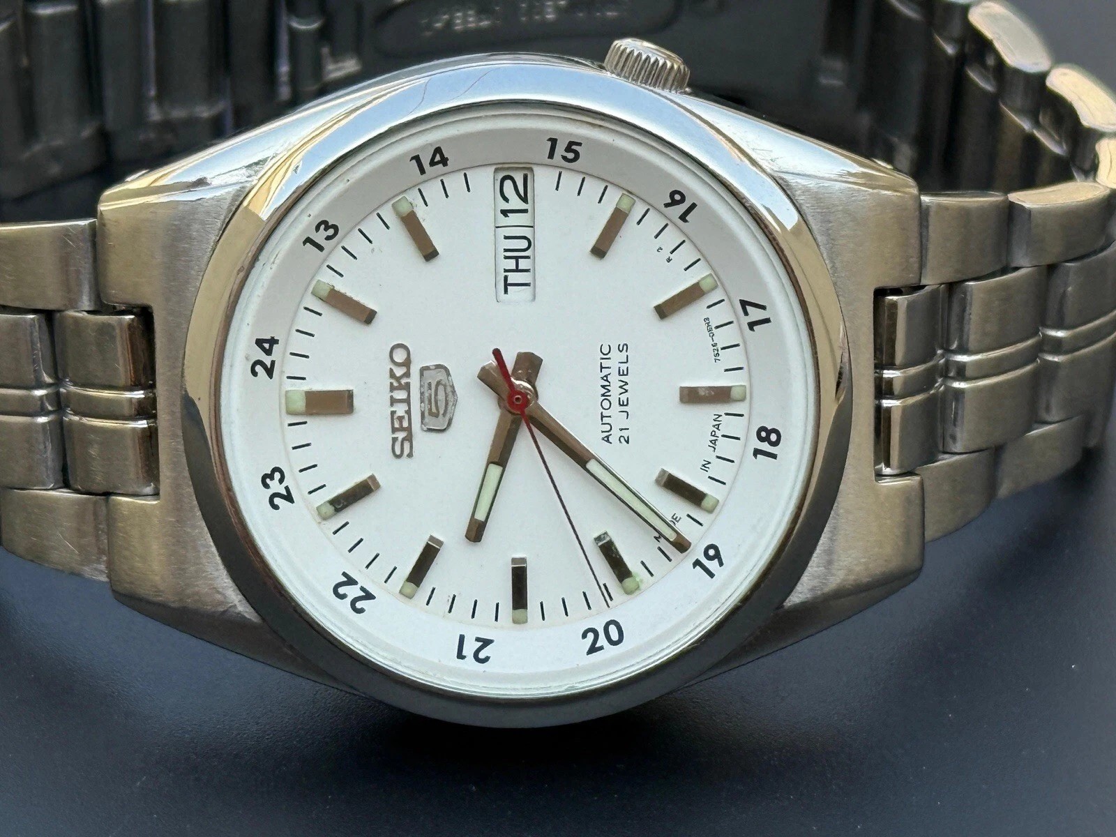 Vintage Seiko 5 Railway Time Automatic Watch, 7s26-03 – White Dial, S-74
